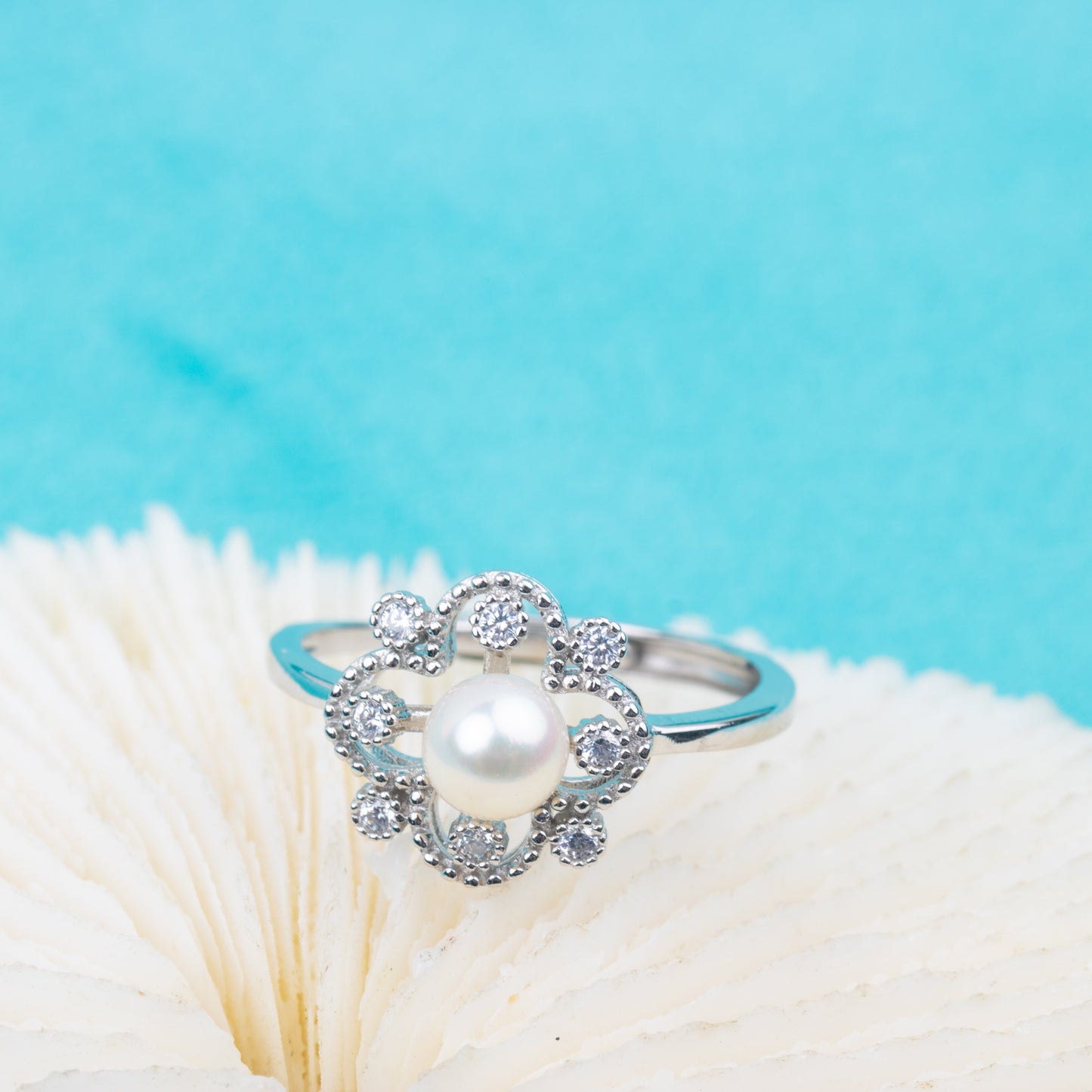 r010855DIY 5-6mm Natural Freshwater pearl Ring accessory 925 sterling silver Adjustable size engagement jewelry ring for women