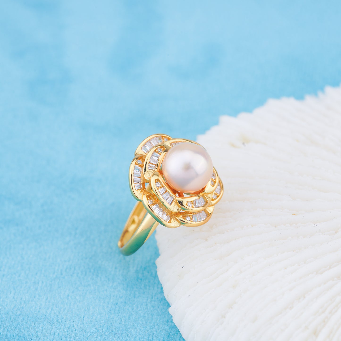 r010969 DIY 6-8mm Natural Freshwater pearl Ring accessory 925 sterling silver Adjustable size engagement jewelry ring for women