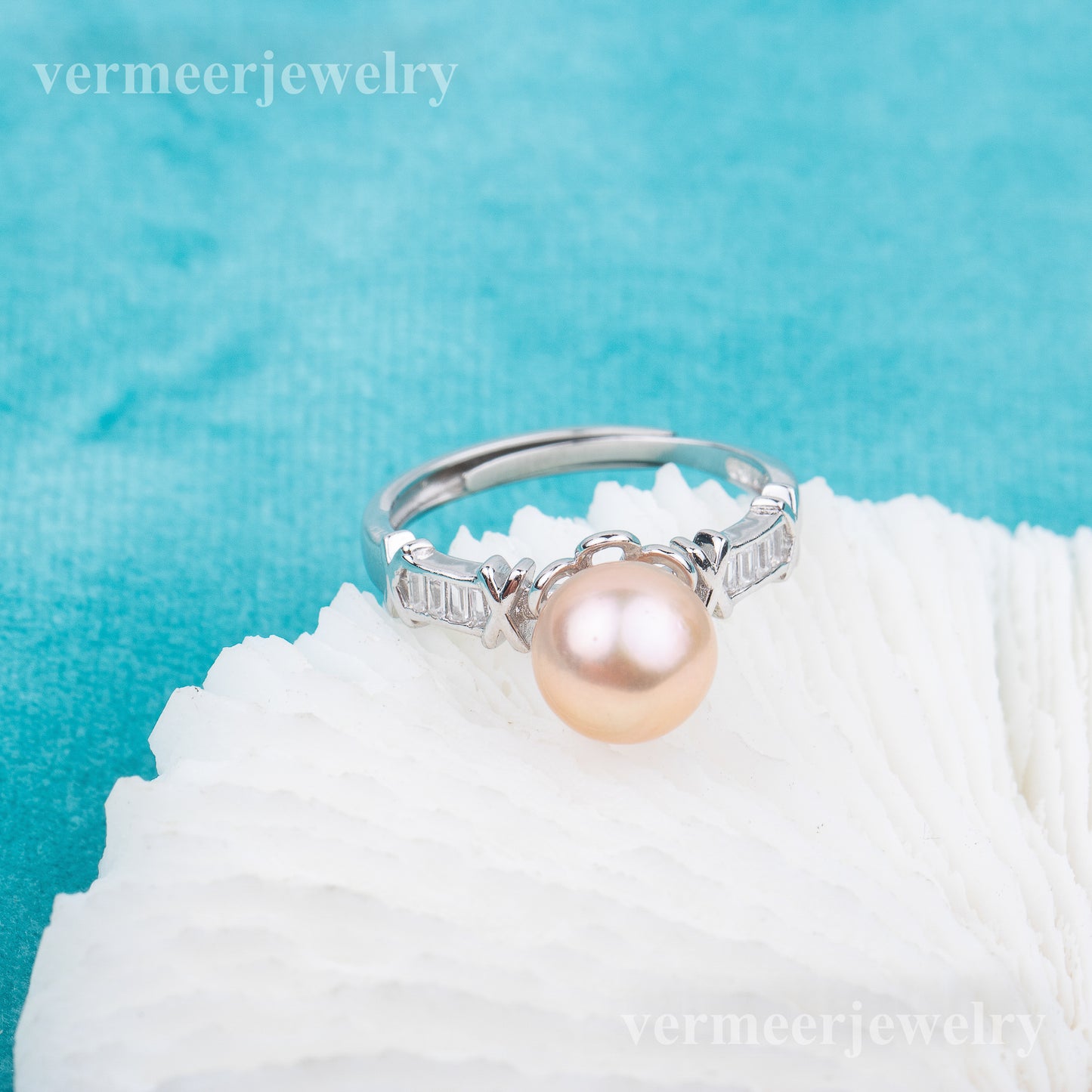 r010679 DIY 7-8mm Natural Freshwater pearl Ring accessory 925 sterling silver Adjustable size engagement jewelry ring for women