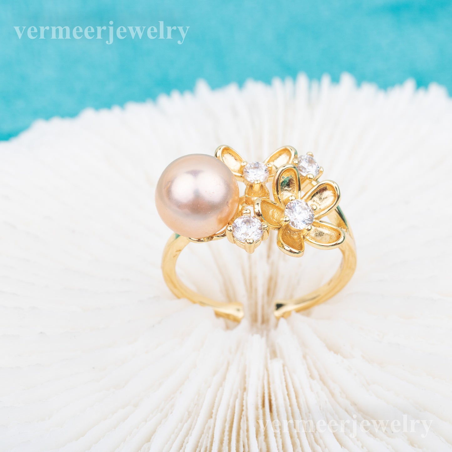 r010695 DIY 7-8mm Natural Freshwater pearl Ring accessory 925 sterling silver Adjustable size engagement jewelry ring for women