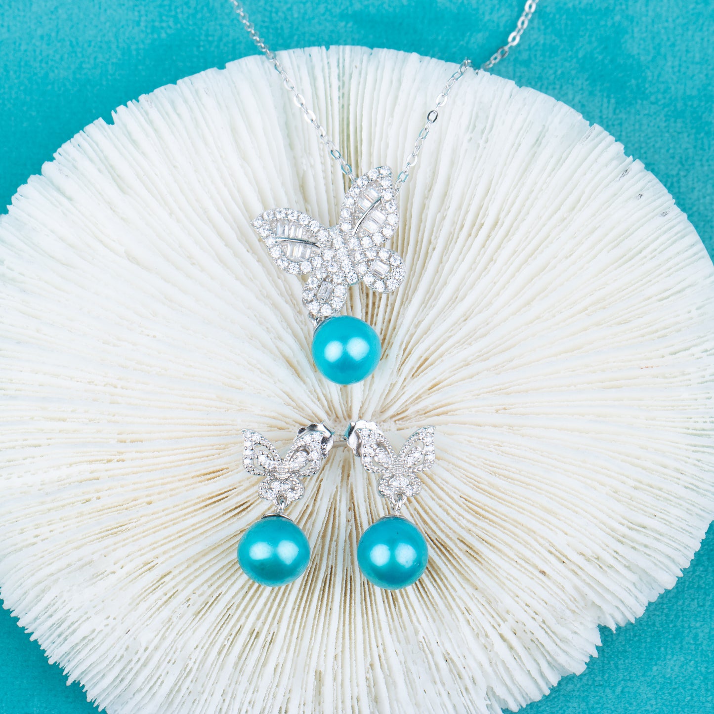 S010034 DIY 7-8mm Natural Freshwater pearl jewelry set butterfly shape 925 sterling silver engagement jewelry necklace for women