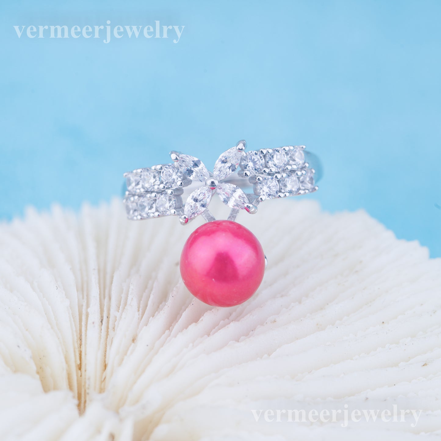 r010949 DIY 6-8mm Natural Freshwater pearl Ring accessory 925 sterling silver Adjustable size engagement jewelry ring for women