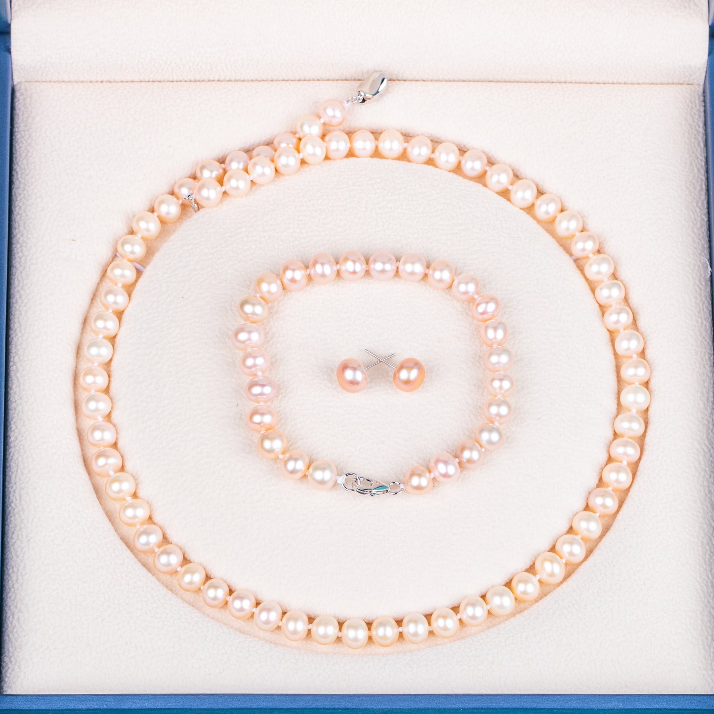 925 silver clasp natural pink button AAA real natural 6-7 mm pearl women jewelry necklace set