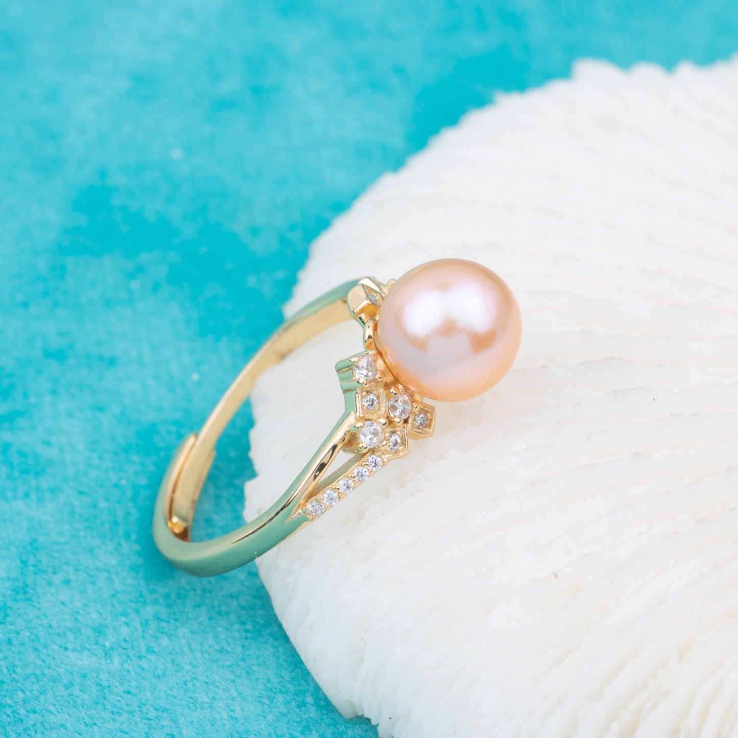 r010805 DIY 7-8mm Natural Freshwater pearl Ring accessory 925 sterling silver Adjustable size engagement jewelry ring for women