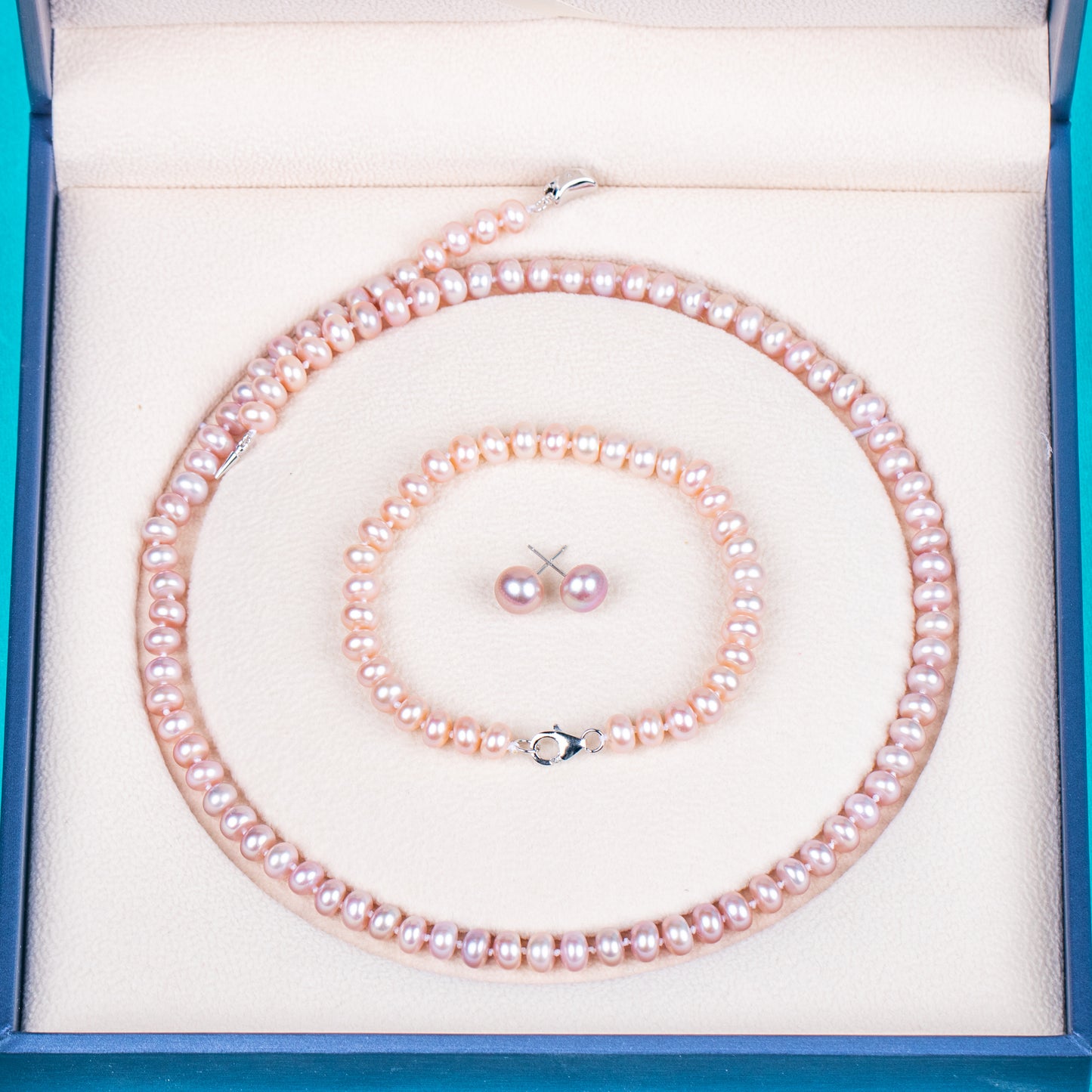 925 silver clasp natural purple button AAA real natural 6-7 mm pearl women jewelry necklace set