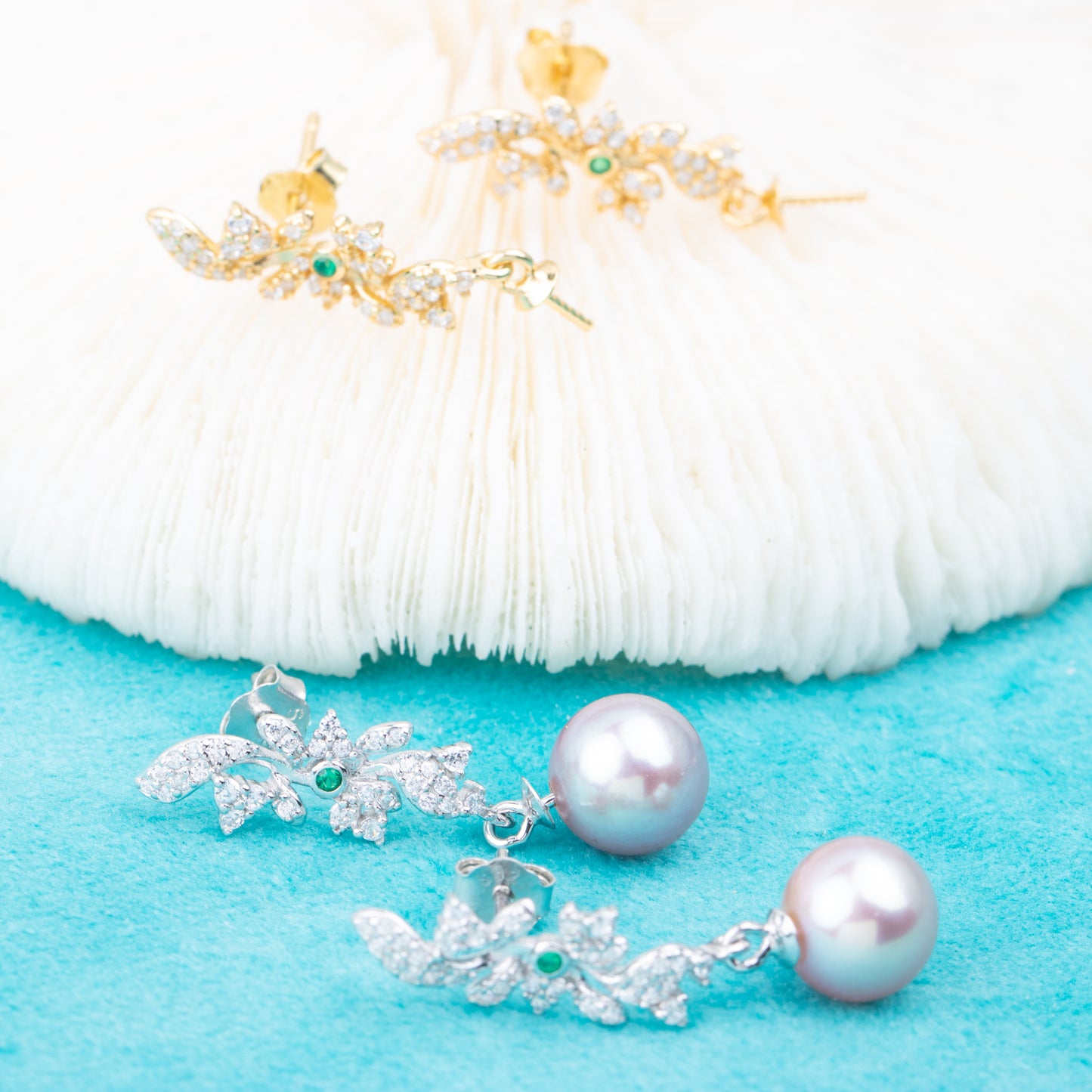 e010781 S925 pearl earring 925 sterling silver DIY 7-8mm Natural Freshwater pearl stud earring for women