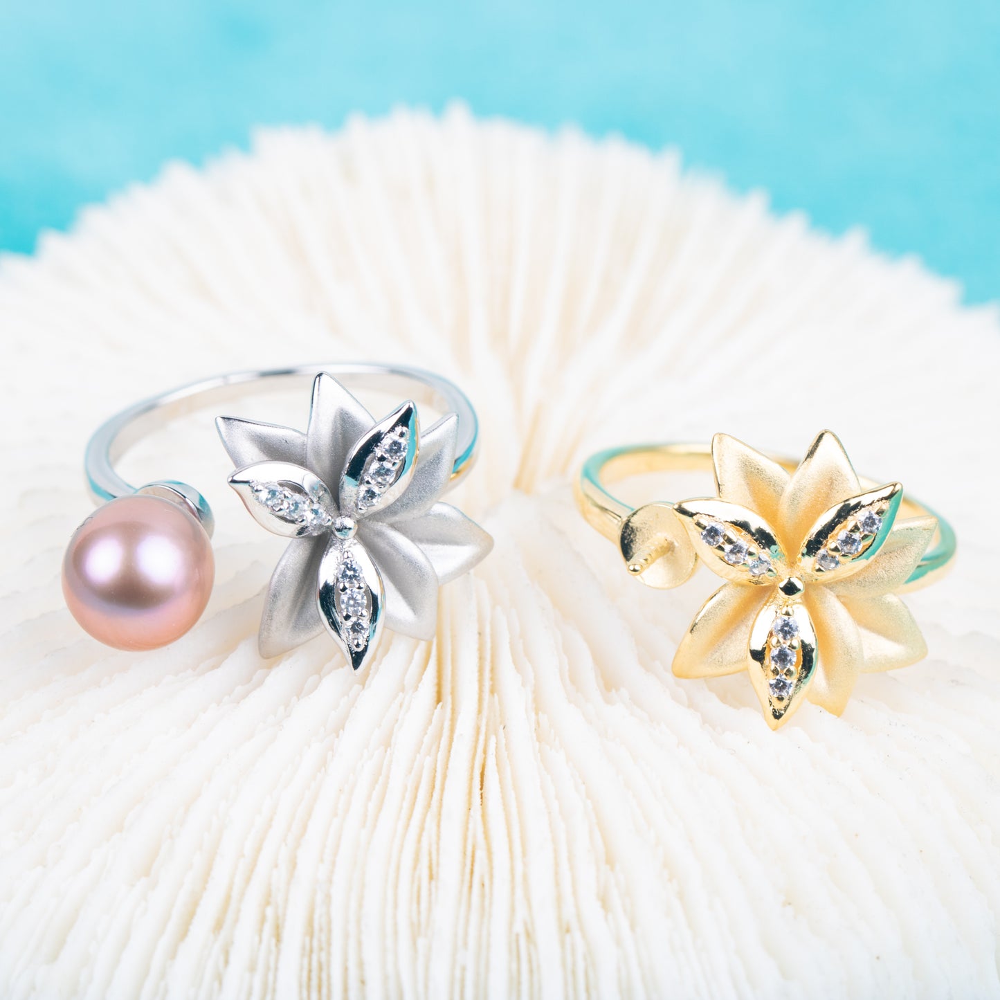 r040826 DIY 7-8mm Natural Freshwater pearl Ring accessory 925 sterling silver Adjustable size engagement jewelry ring for women
