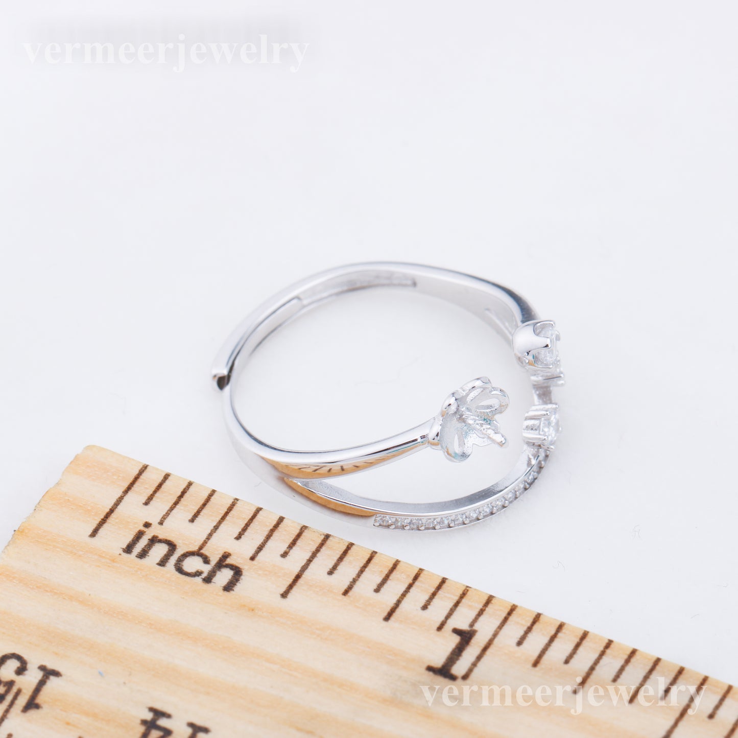 r010909 DIY 6-8mm Natural Freshwater pearl Ring accessory 925 sterling silver Adjustable size engagement jewelry ring for women