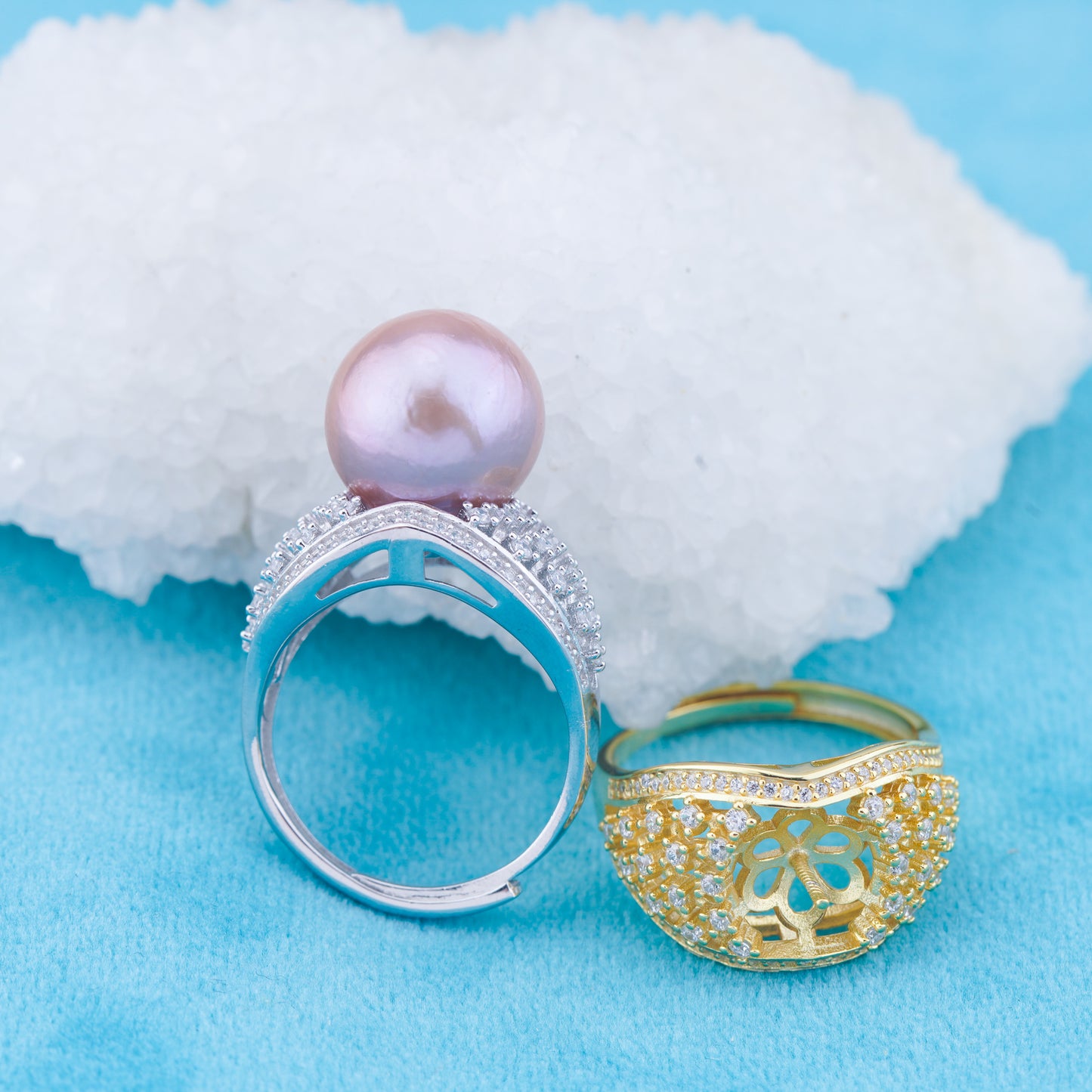 re010967 DIY 9-11mm Natural Freshwater pearl Ring accessory 925 sterling silver Adjustable size engagement ring for women