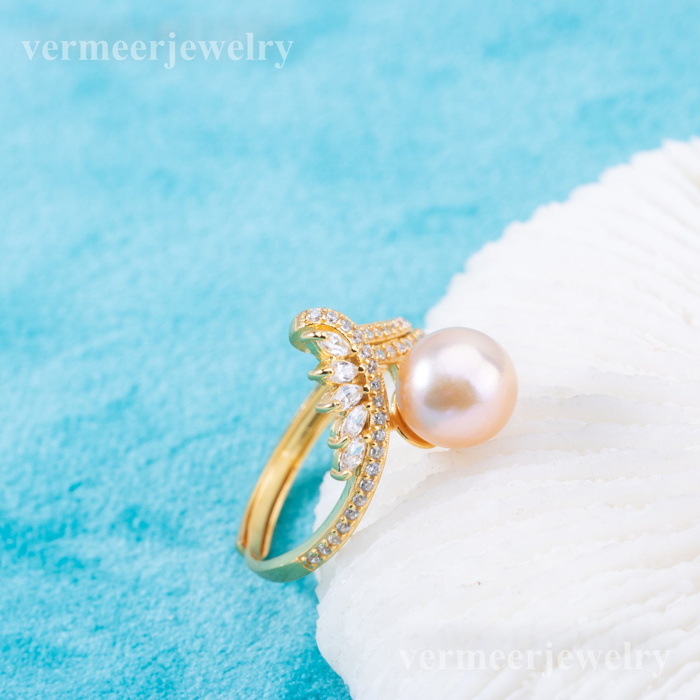 r010897 DIY 6-8mm Natural Freshwater pearl Ring accessory 925 sterling silver Adjustable size engagement jewelry ring for women