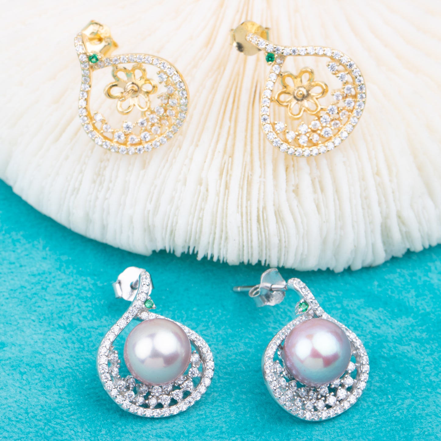 e010787 S925 pearl earring 925 sterling silver DIY 7-8mm Natural Freshwater pearl stud earring for women