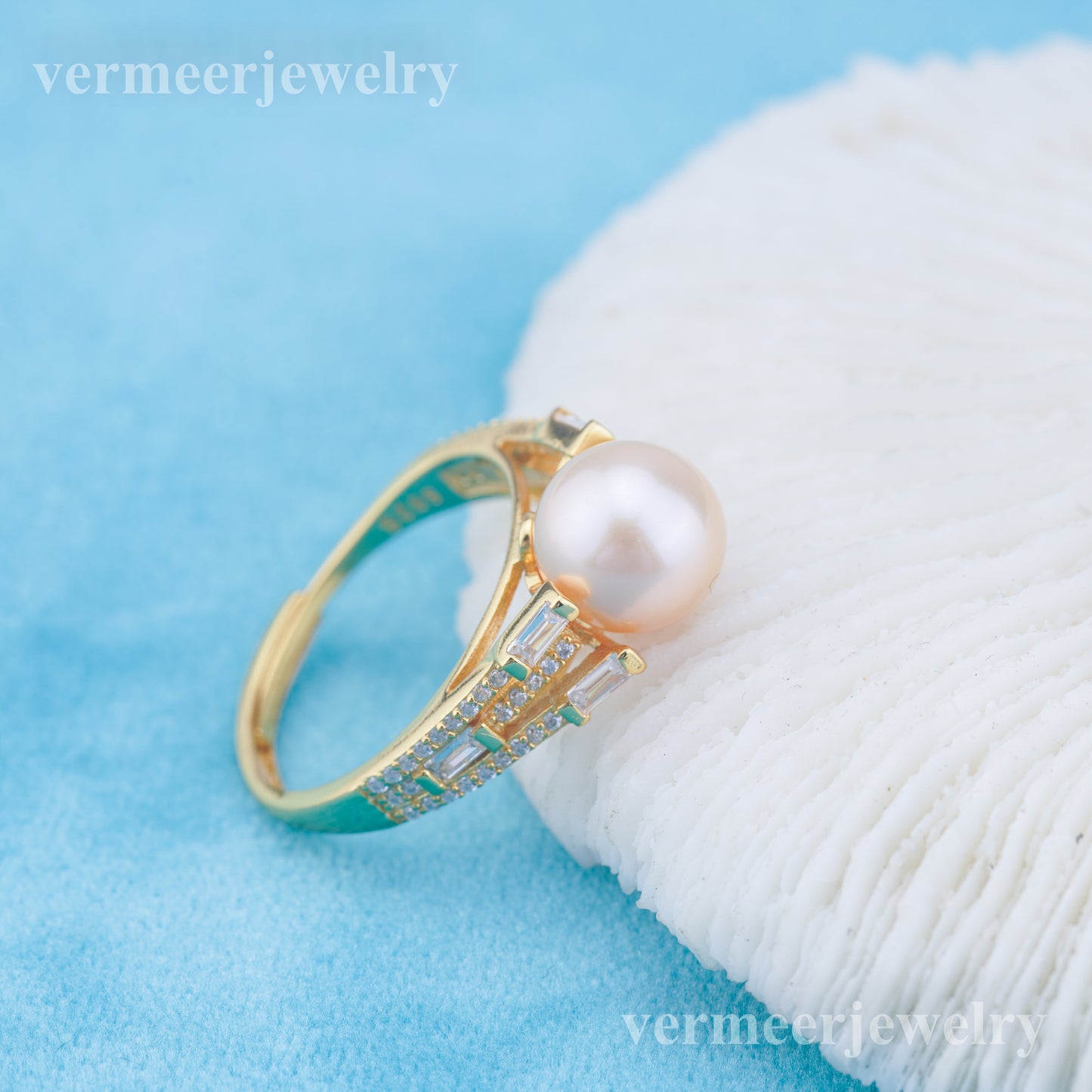 r010948 DIY 6-8mm Natural Freshwater pearl Ring accessory 925 sterling silver Adjustable size engagement jewelry ring for women