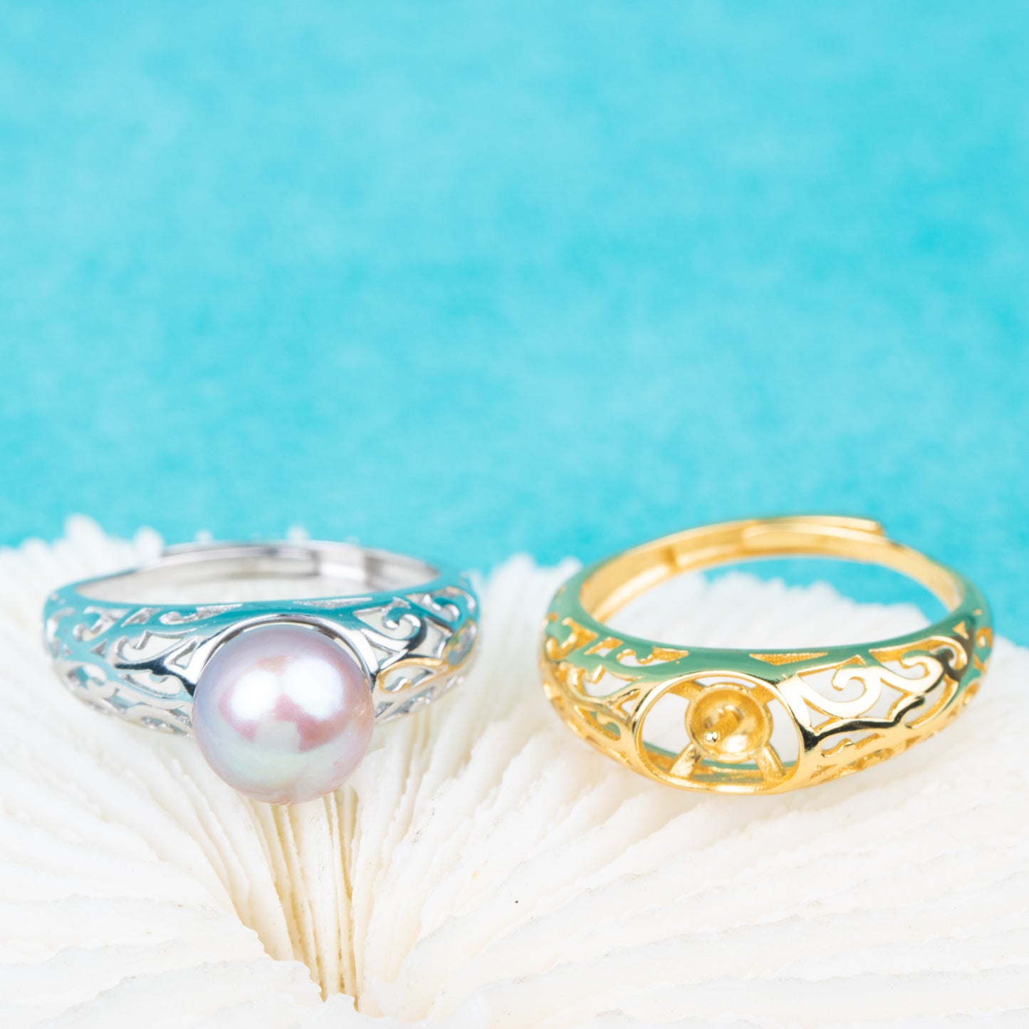 r010846 DIY 7-8mm Natural Freshwater pearl Ring accessory 925 sterling silver Adjustable size engagement jewelry ring for women