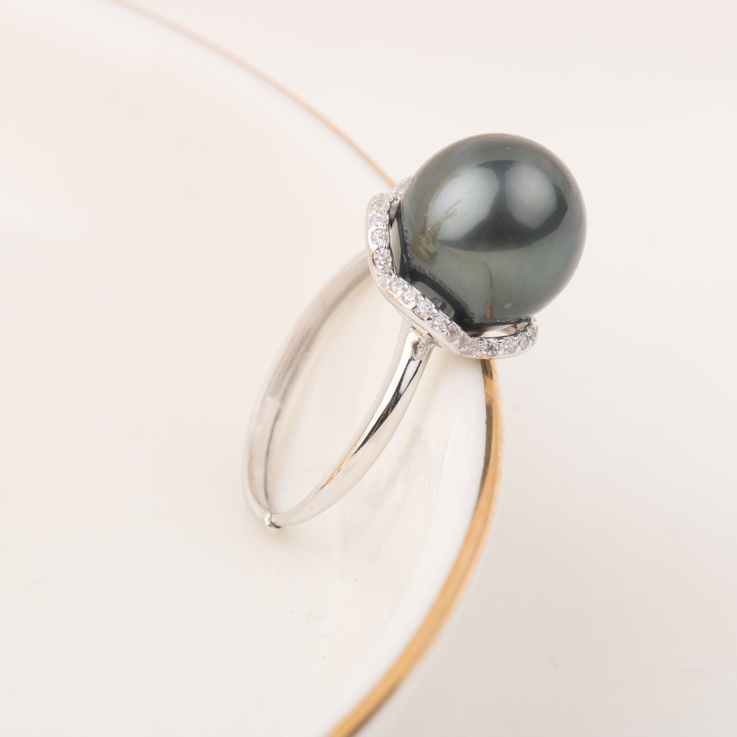 925 Silver tahiti Pearl ring Hawaiian black pearl Jewelry Findings Adjustable size engagement jewelry ring for women