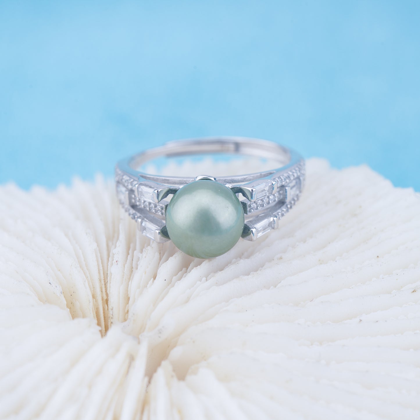 r010948 DIY 6-8mm Natural Freshwater pearl Ring accessory 925 sterling silver Adjustable size engagement jewelry ring for women