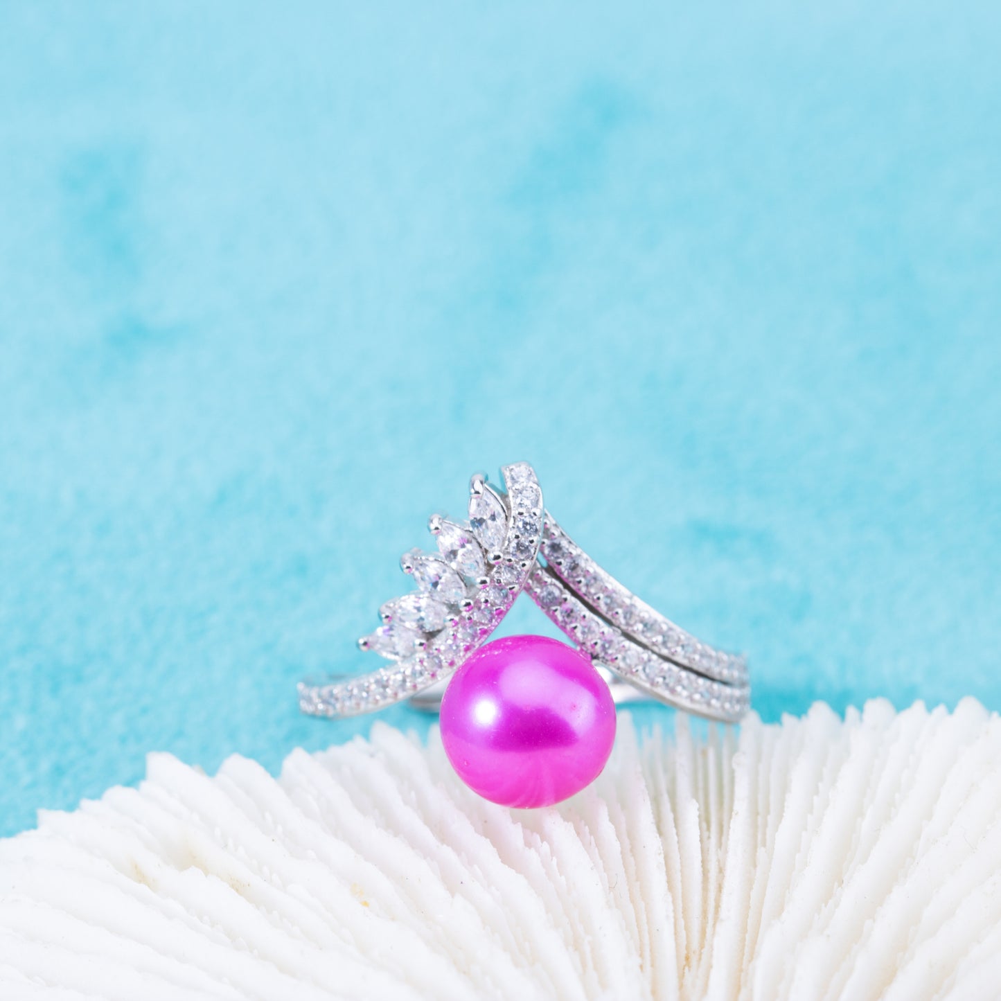 r010897 DIY 6-8mm Natural Freshwater pearl Ring accessory 925 sterling silver Adjustable size engagement jewelry ring for women