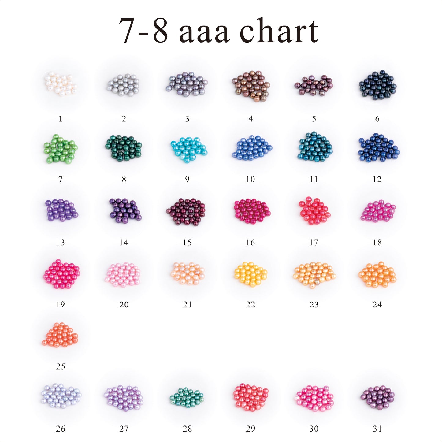Wholesale 31colors 7-8mm AAA grade loose freshwater pearl round shape no hole bead for pearl party