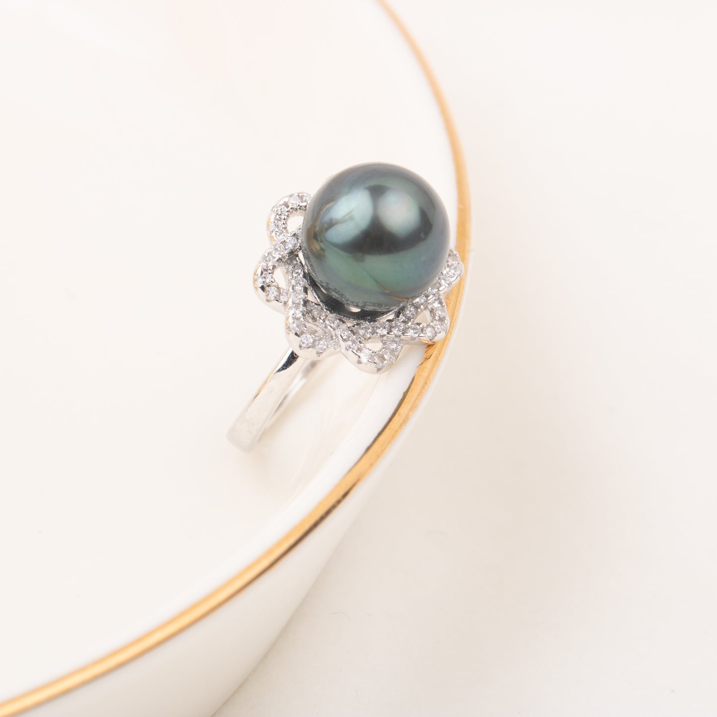 925 Silver tahiti Pearl ring Hawaiian black pearl Jewelry Findings Adjustable size engagement jewelry ring for women