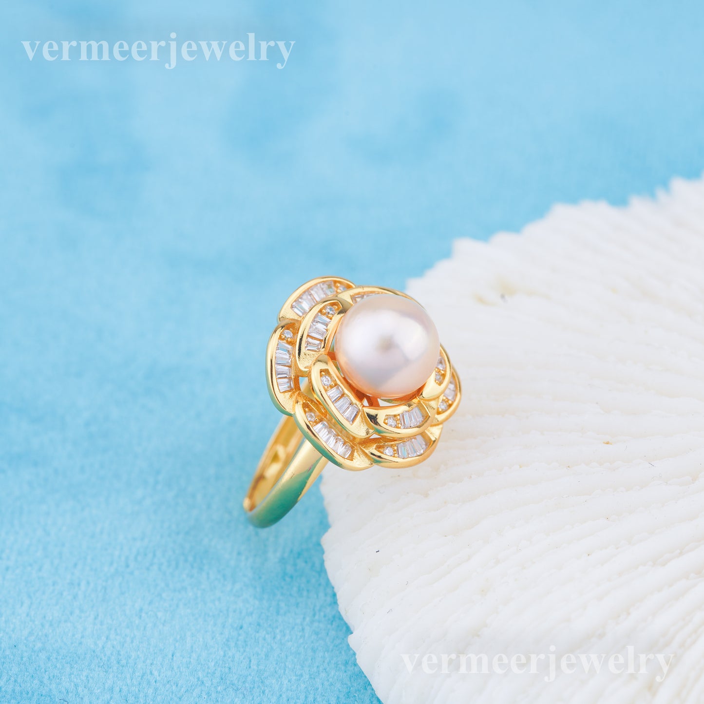 r010969 DIY 6-8mm Natural Freshwater pearl Ring accessory 925 sterling silver Adjustable size engagement jewelry ring for women