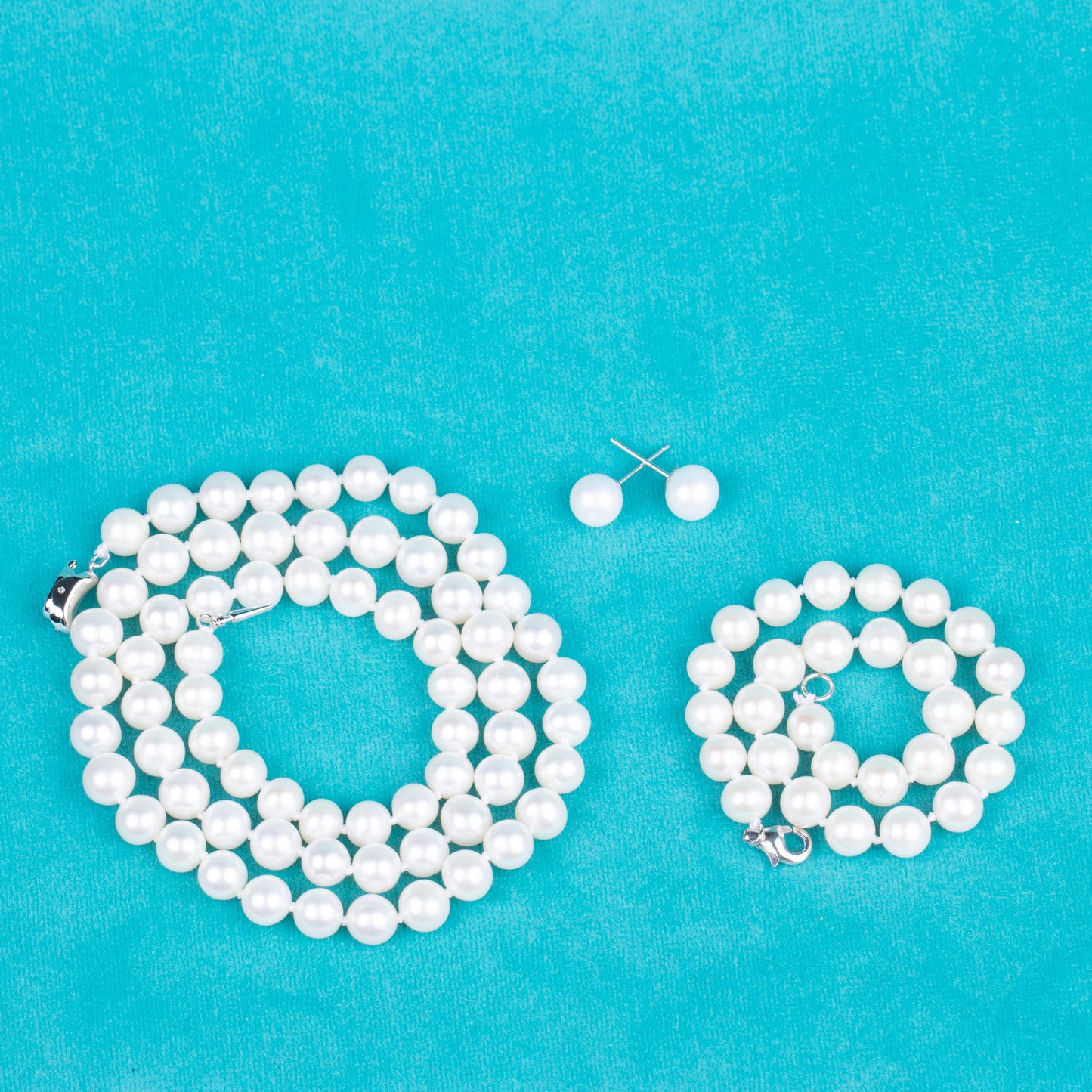 925 silver clasp white round AAAA real natural 7-8mm pearl women jewelry necklace set