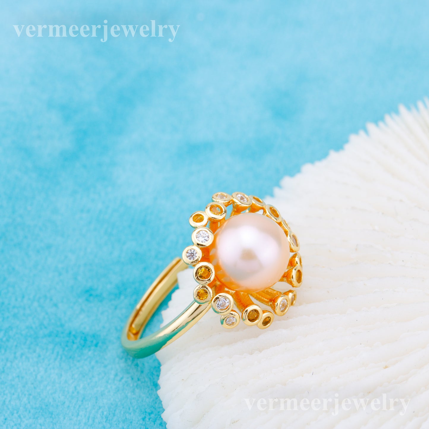 r010911 DIY 6-8mm Natural Freshwater pearl Ring accessory 925 sterling silver Adjustable size engagement jewelry ring for women