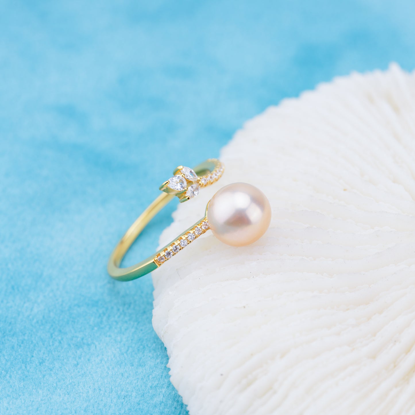 r010932 DIY 6-8mm Natural Freshwater pearl Ring accessory 925 sterling silver Adjustable size engagement jewelry ring for women