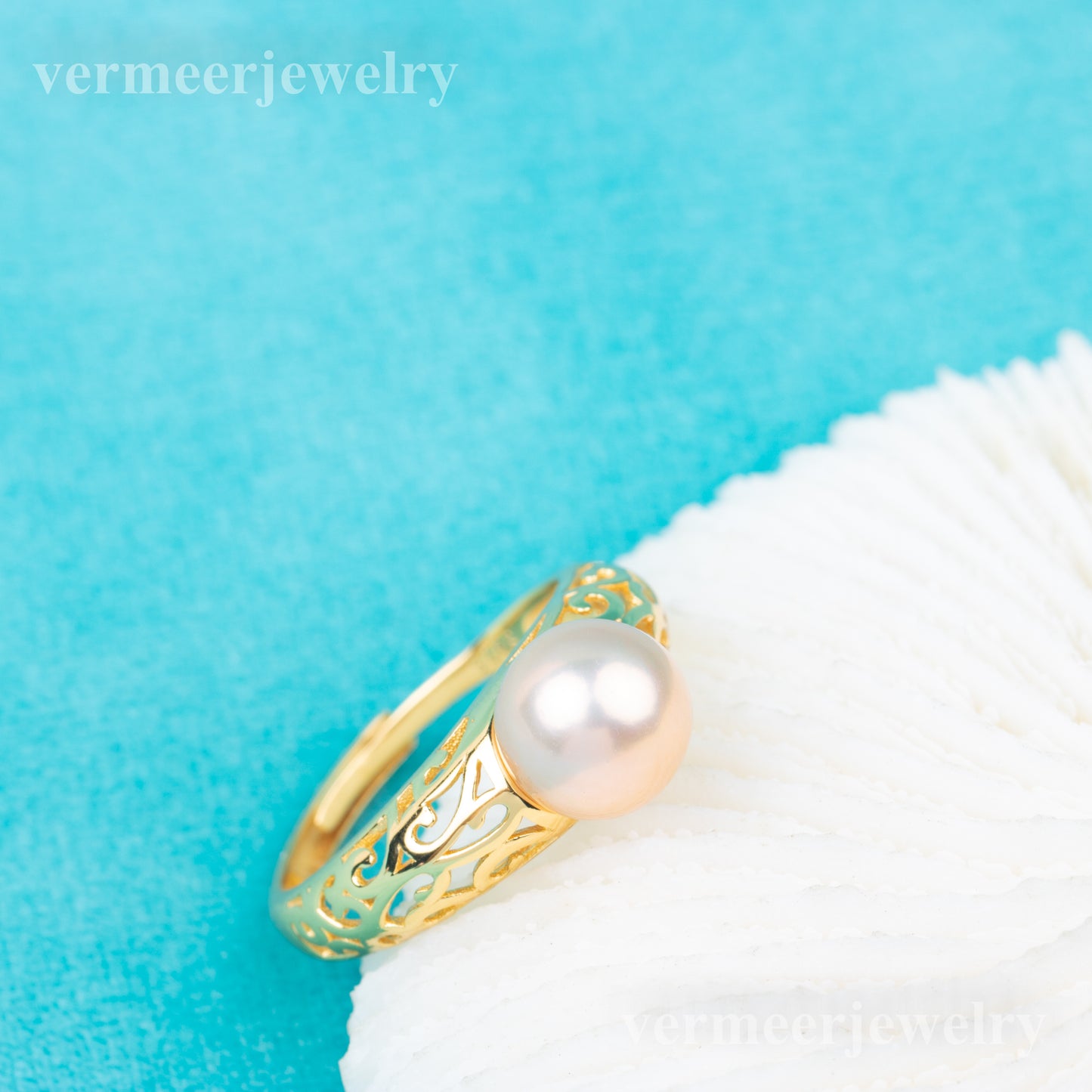 r010846 DIY 7-8mm Natural Freshwater pearl Ring accessory 925 sterling silver Adjustable size engagement jewelry ring for women
