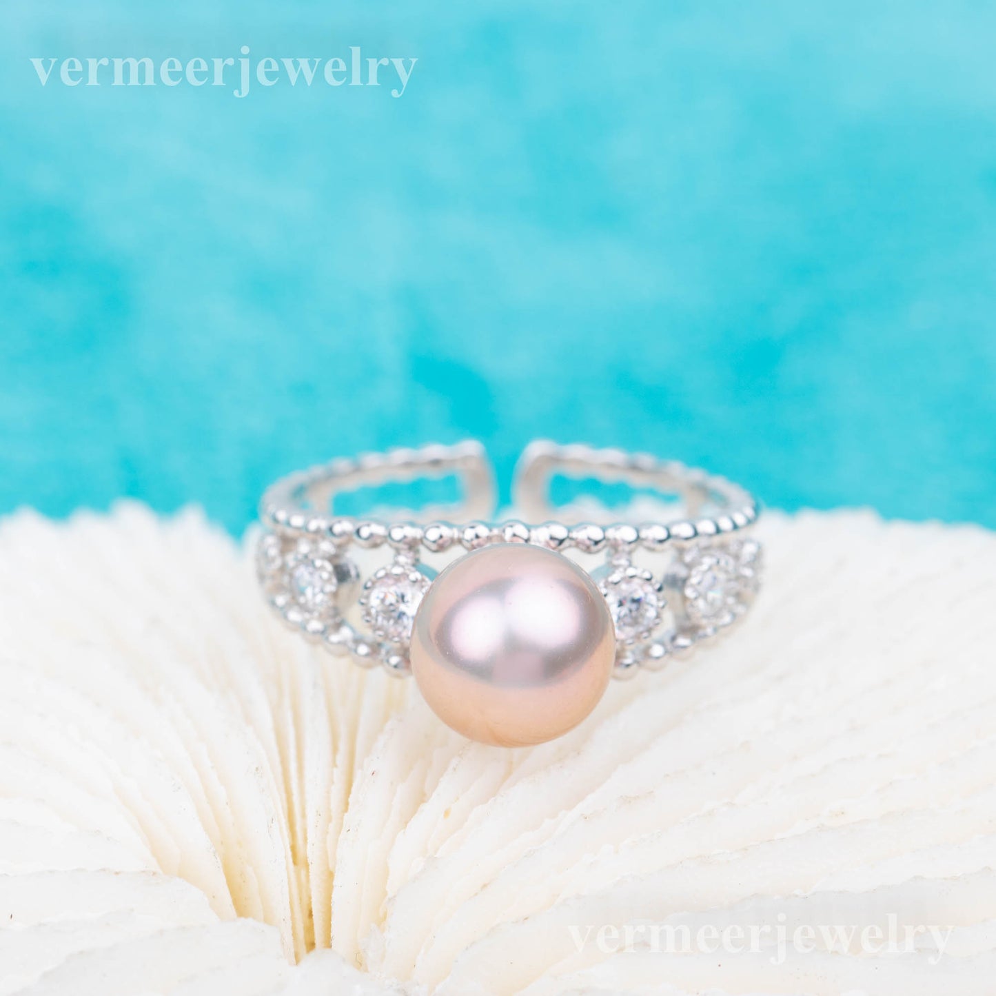 r030799 DIY 7-8mm Natural Freshwater pearl Ring accessory 925 sterling silver Adjustable size engagement jewelry ring for women