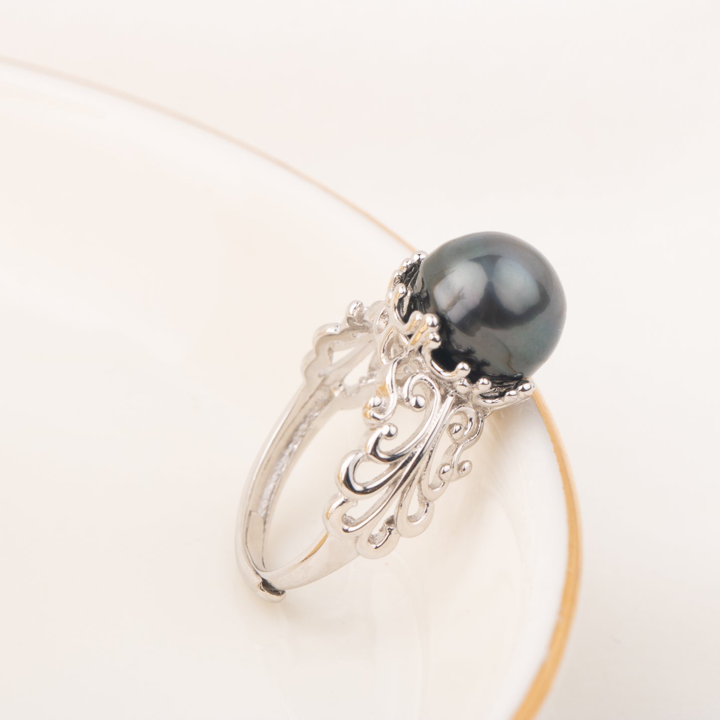 925 Silver tahiti Pearl ring Hawaiian black pearl Jewelry Findings Adjustable size engagement jewelry ring for women