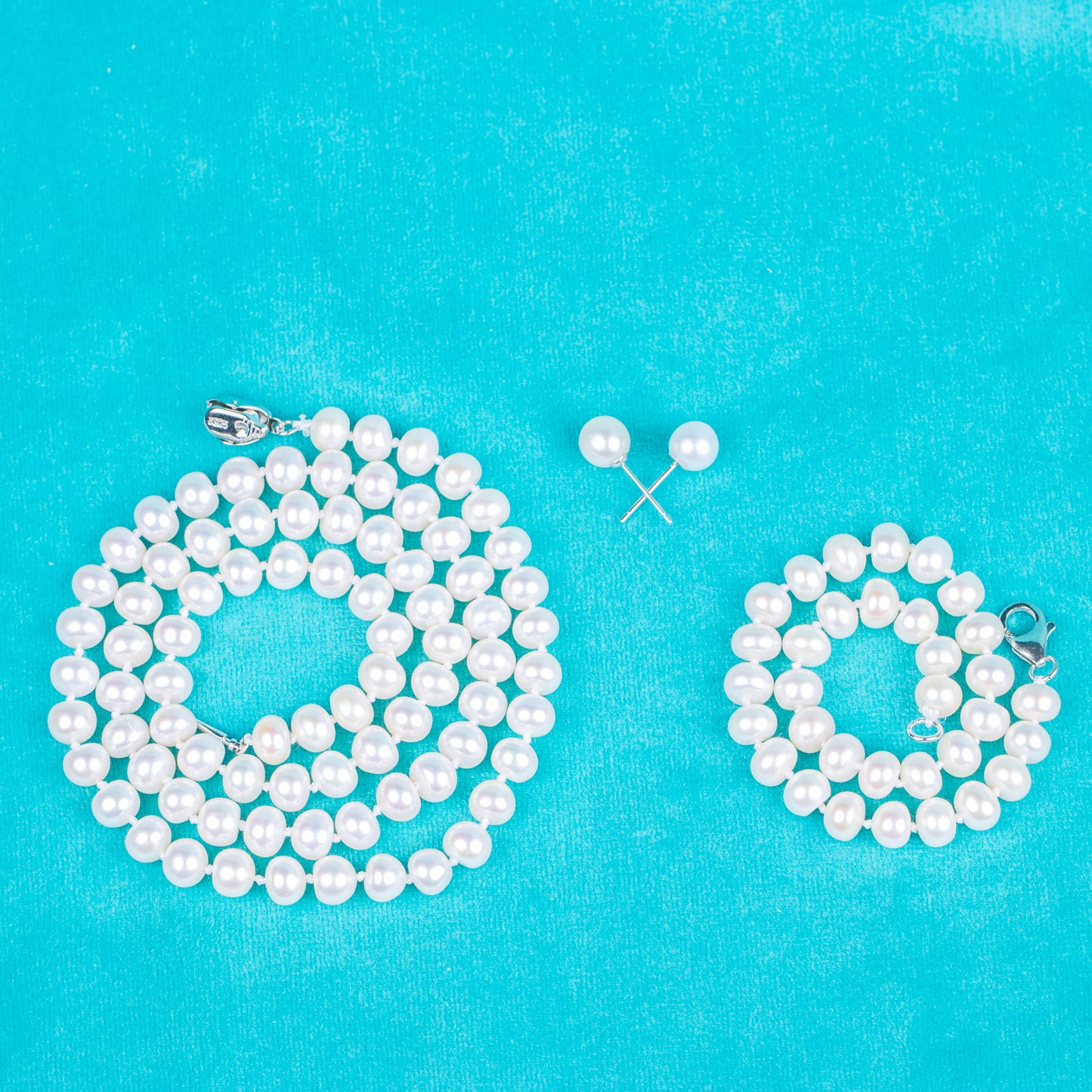 925 silver clasp white button AAA real natural 6-7 mm pearl women jewelry necklace set