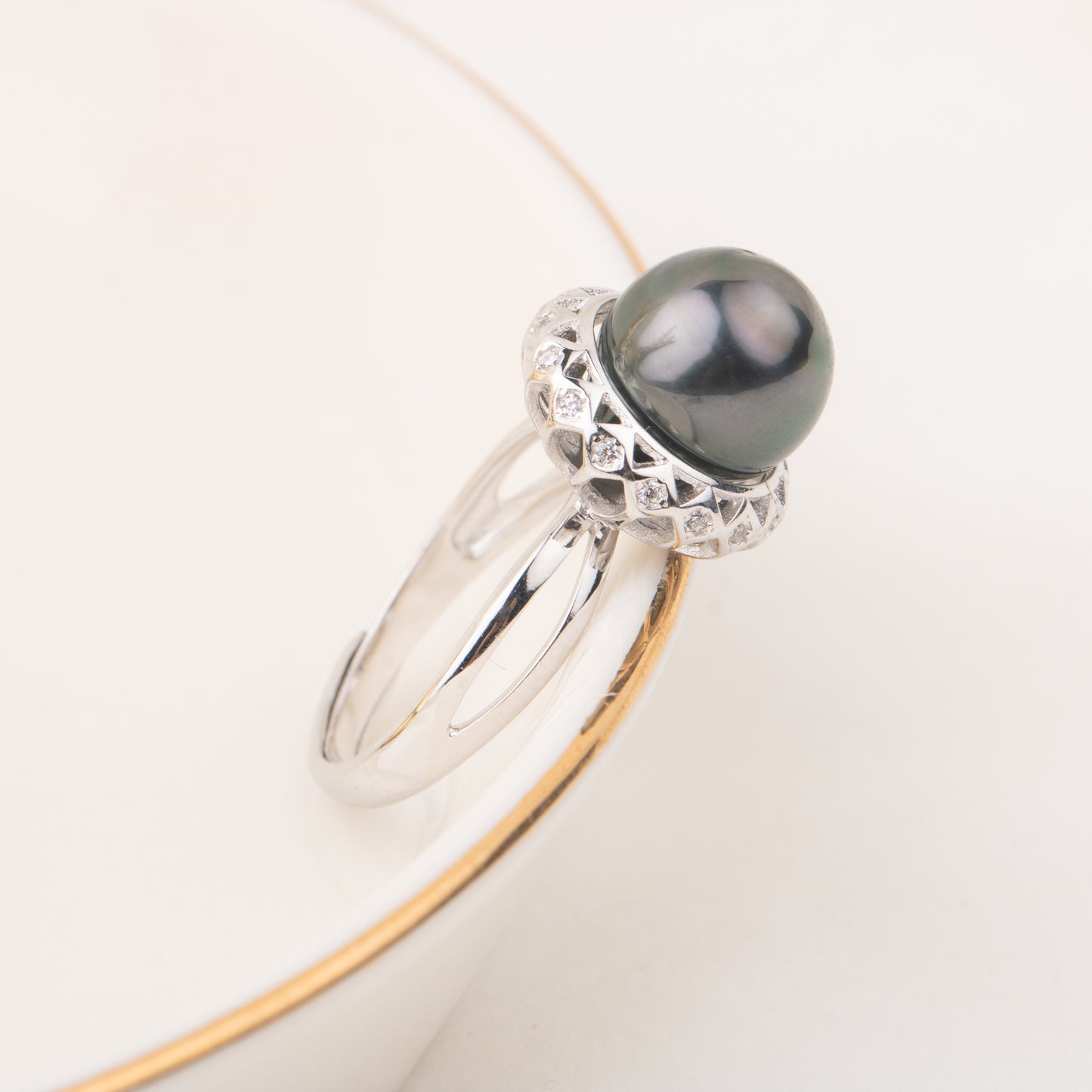 925 Silver tahiti Pearl ring Hawaiian black pearl Jewelry Findings Adjustable size engagement jewelry ring for women