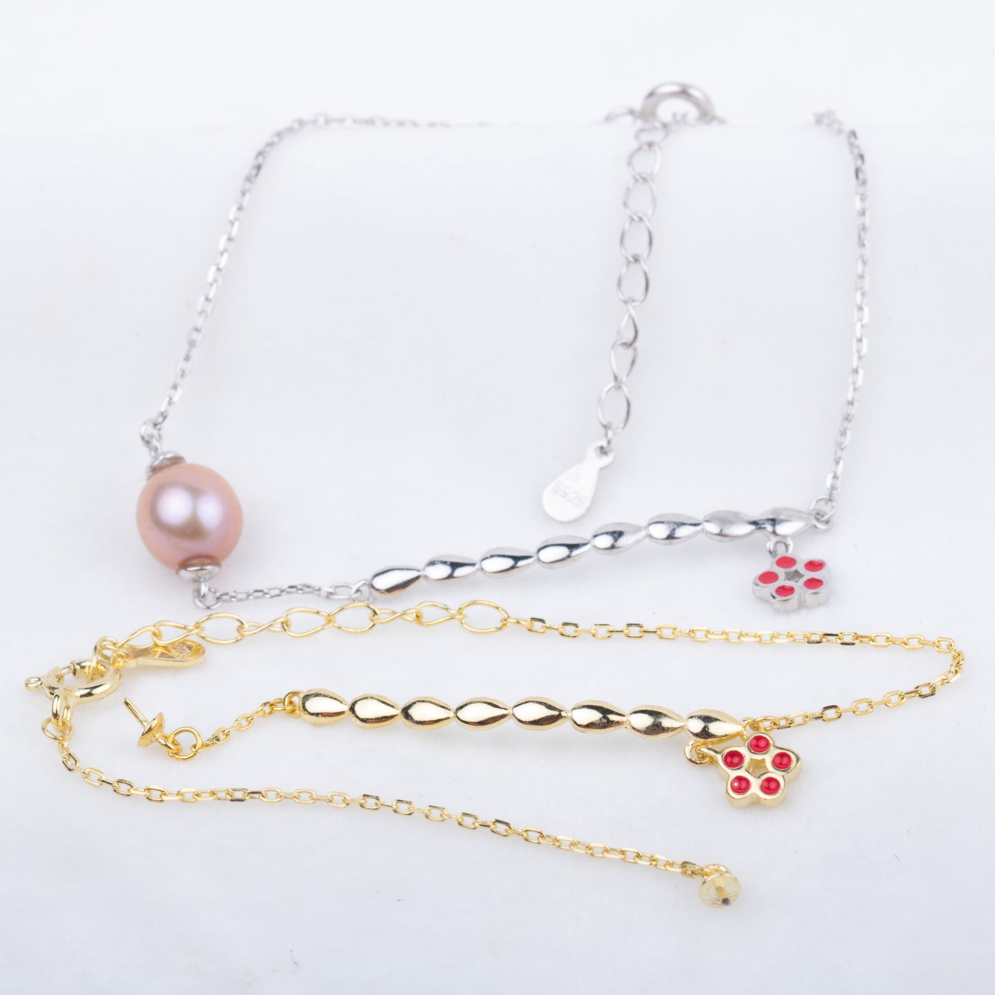 b010188 DIY 7-8mm Natural Freshwater pearl bracelet accessory 925 sterling silver adjustable chain bracelet for women