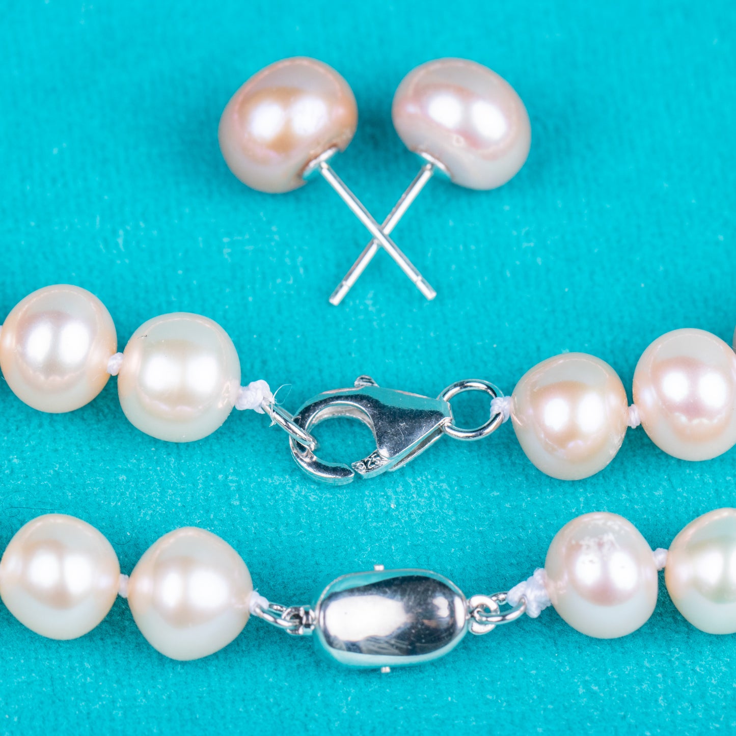 925 silver clasp pink round AAAA real natural 7-8mm pearl women jewelry necklace set