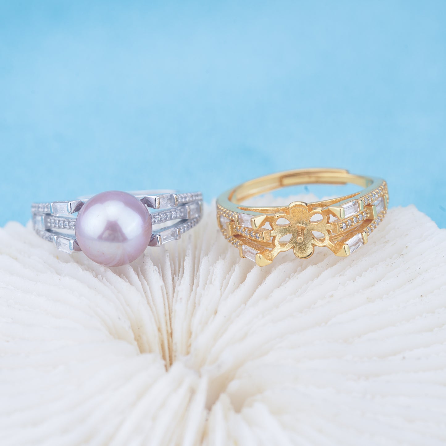 r010948 DIY 6-8mm Natural Freshwater pearl Ring accessory 925 sterling silver Adjustable size engagement jewelry ring for women