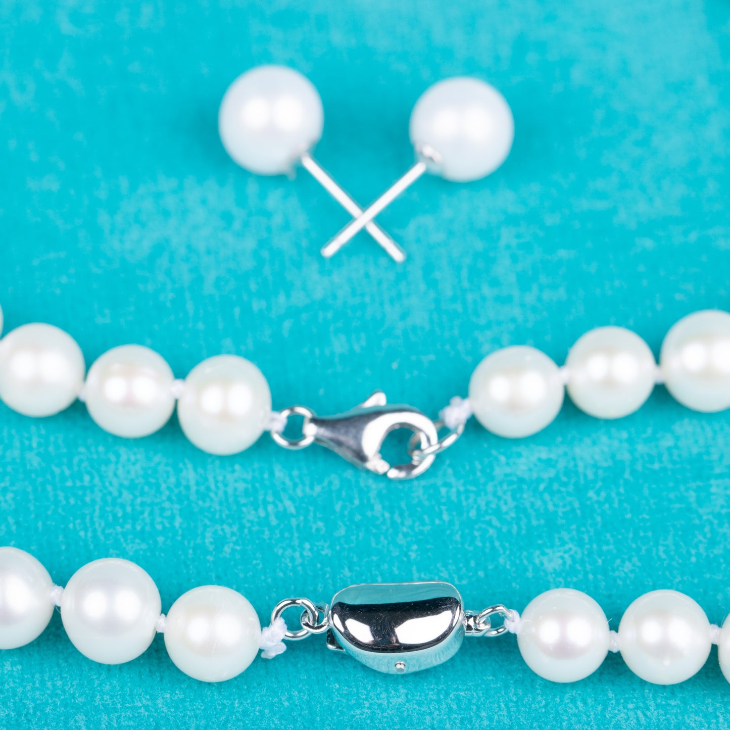 925 silver clasp white round AAAA real natural 7-8mm pearl women jewelry necklace set