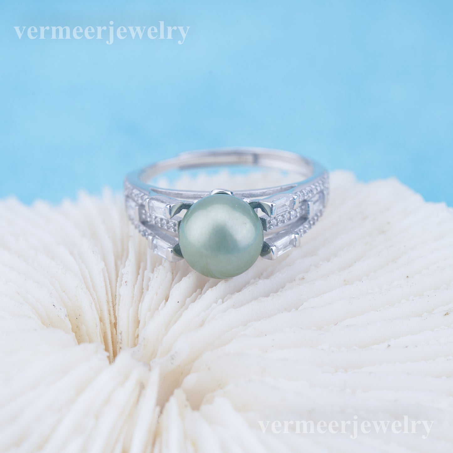 r010948 DIY 6-8mm Natural Freshwater pearl Ring accessory 925 sterling silver Adjustable size engagement jewelry ring for women