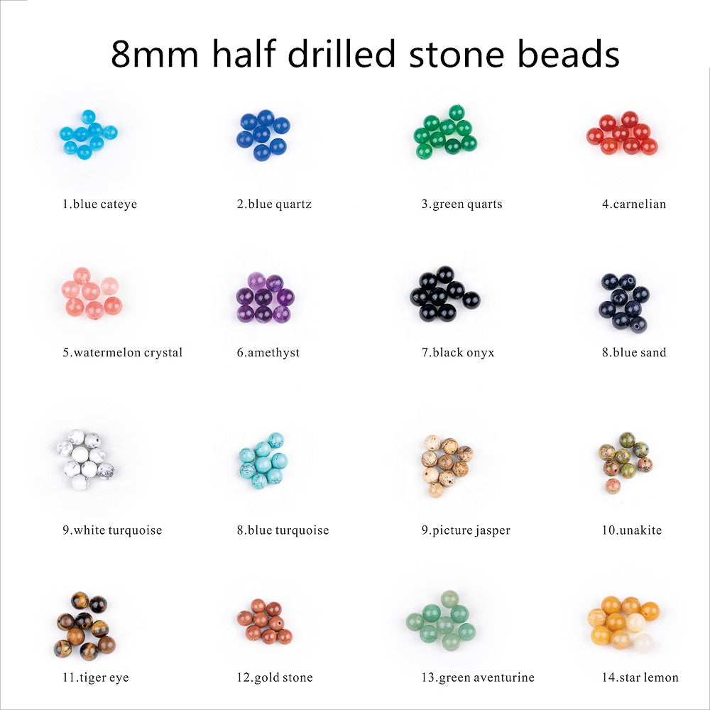 wholesale 8mm natural round stone bead half drill for jewelry setting
