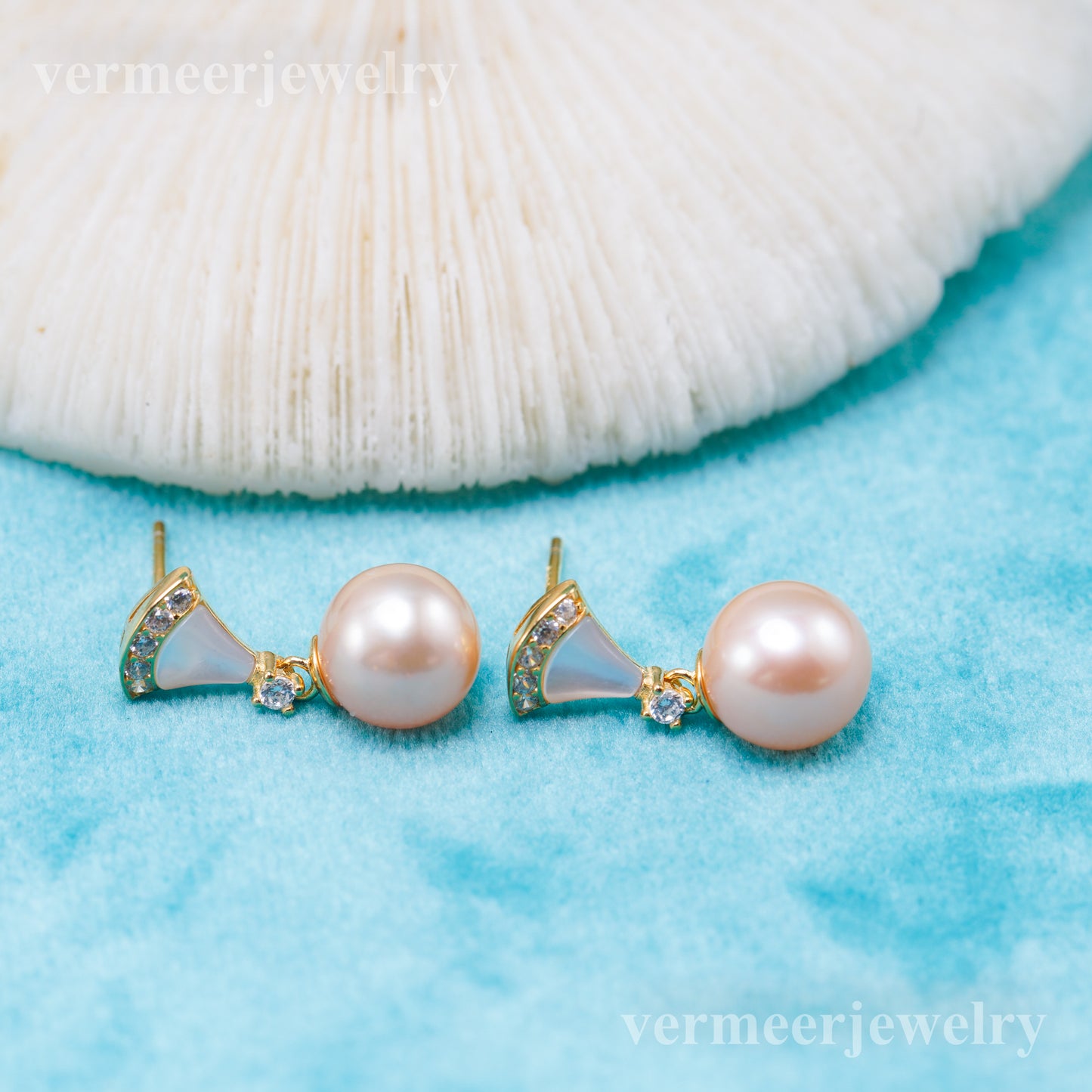 e010923 S925 pearl earring 925 sterling silver DIY 7-8mm Natural Freshwater pearl stud earring for women