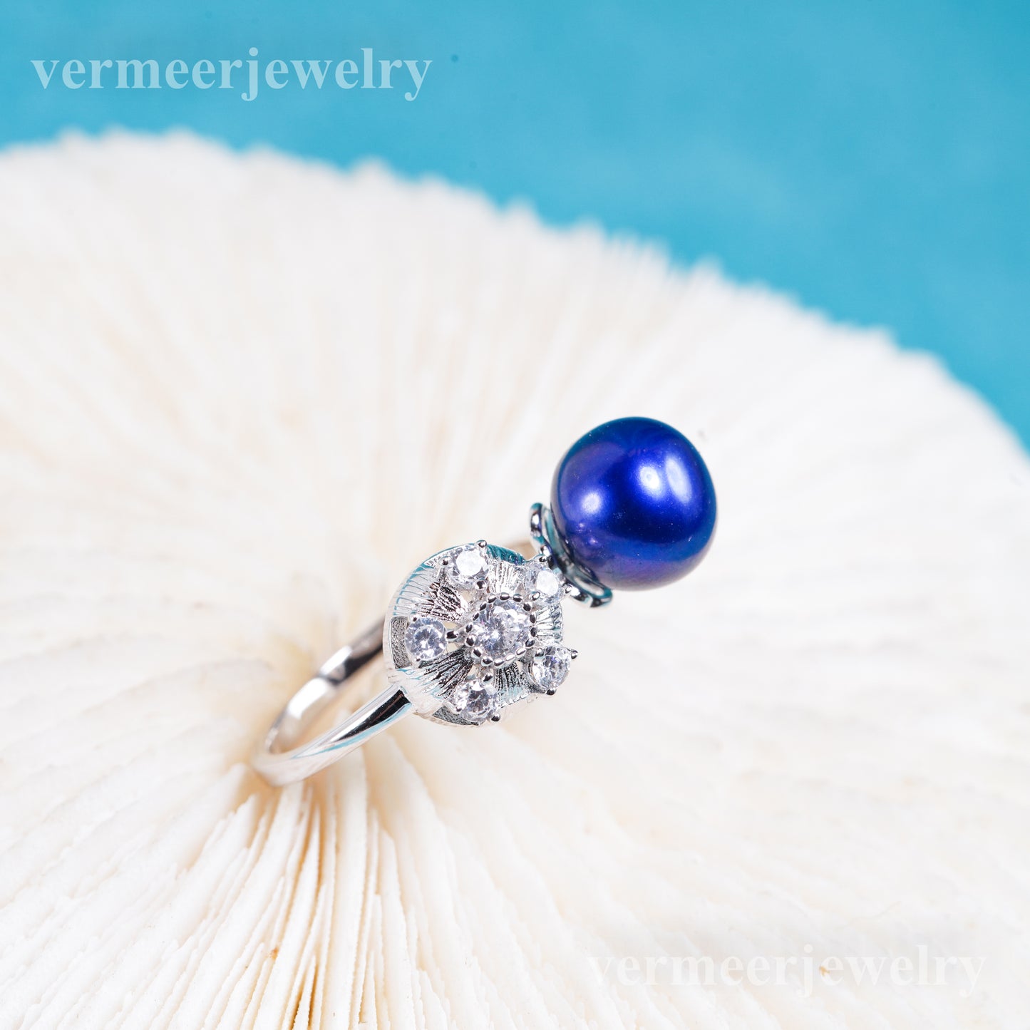 r011055 DIY 6-8mm Natural Freshwater pearl Ring accessory 925 sterling silver Adjustable size engagement jewelry ring for women