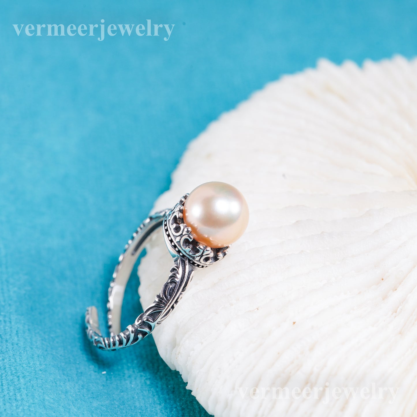 r011057 DIY 6-8mm Natural Freshwater pearl Ring accessory 925 sterling silver Adjustable size engagement jewelry ring for women