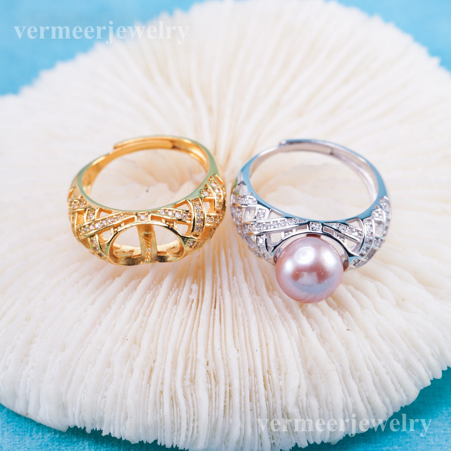 r010996 DIY 6-8mm Natural Freshwater pearl Ring accessory 925 sterling silver Adjustable size engagement jewelry ring for women