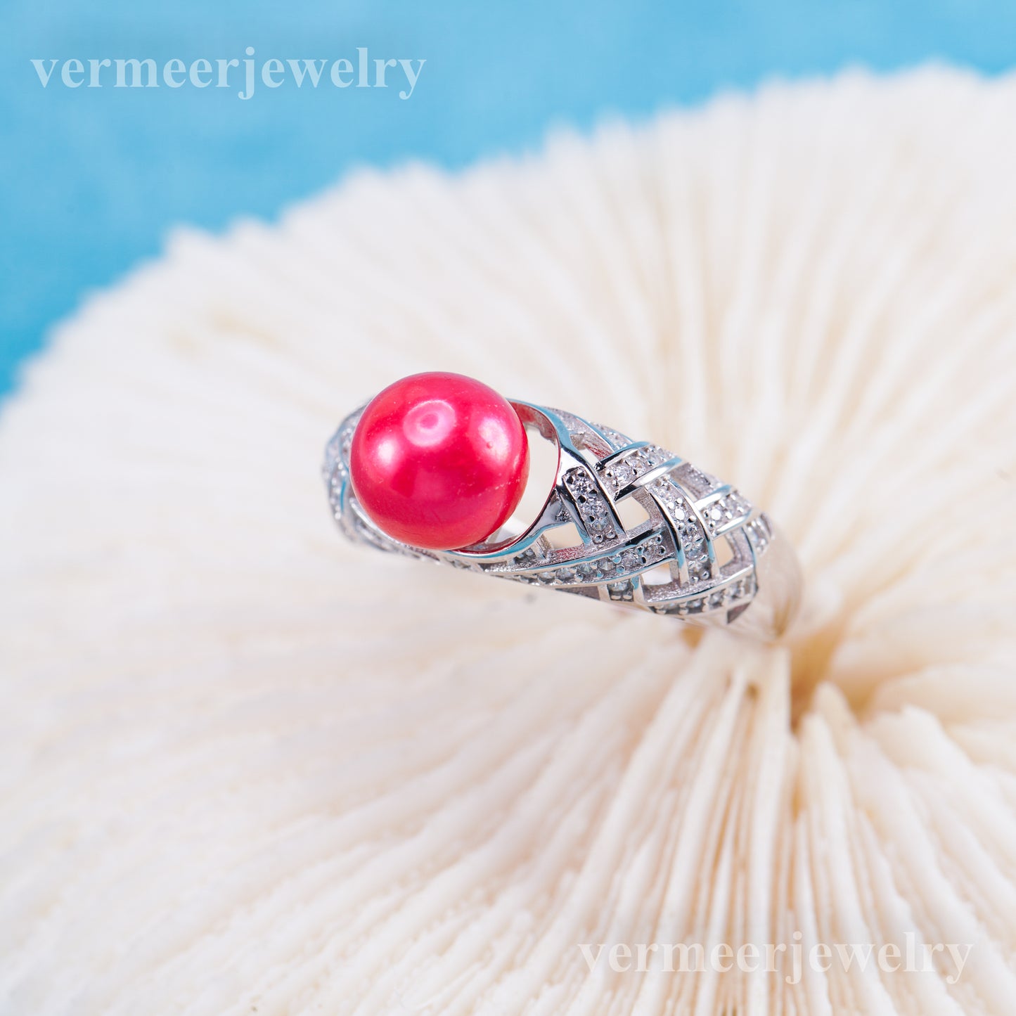 r010996 DIY 6-8mm Natural Freshwater pearl Ring accessory 925 sterling silver Adjustable size engagement jewelry ring for women