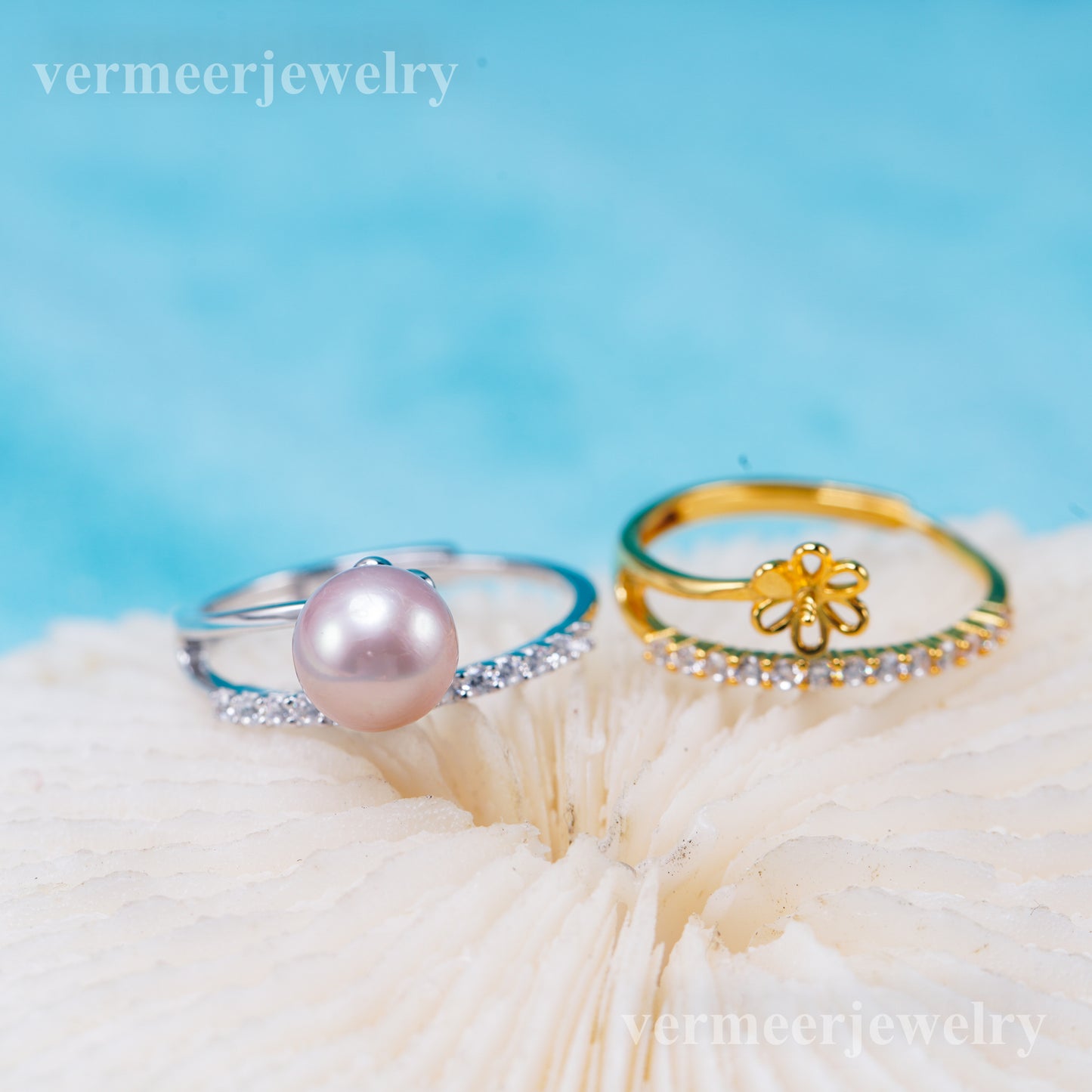 r011021 DIY 6-8mm Natural Freshwater pearl Ring accessory 925 sterling silver Adjustable size engagement jewelry ring for women