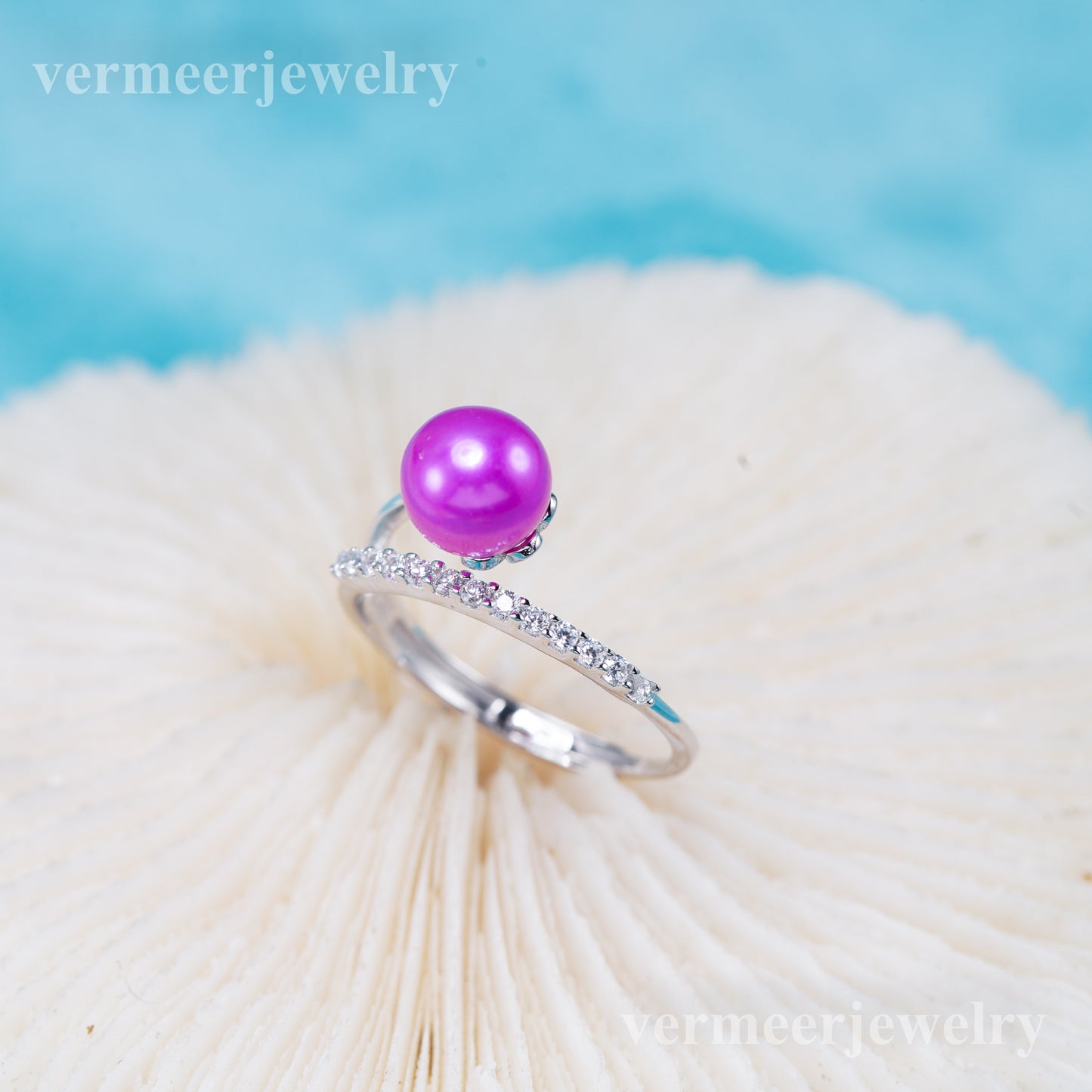 r011021 DIY 6-8mm Natural Freshwater pearl Ring accessory 925 sterling silver Adjustable size engagement jewelry ring for women
