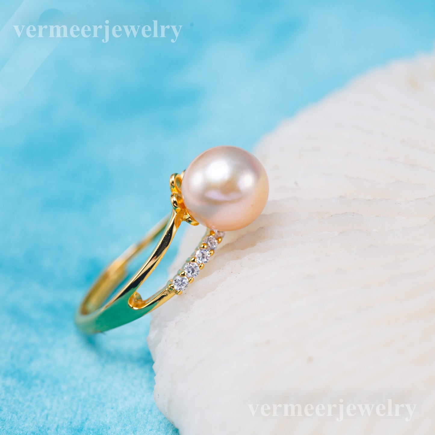 r011021 DIY 6-8mm Natural Freshwater pearl Ring accessory 925 sterling silver Adjustable size engagement jewelry ring for women