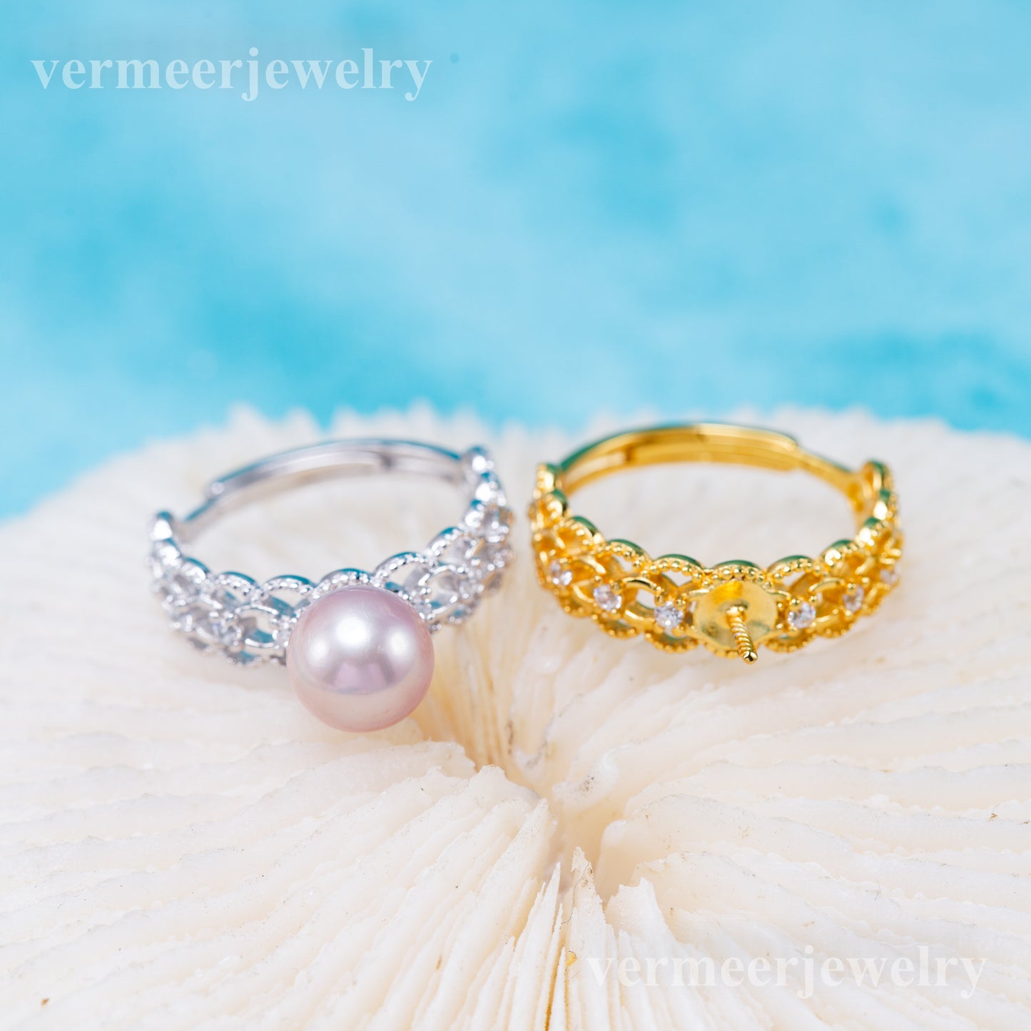 r011023 DIY 6-8mm Natural Freshwater pearl Ring accessory 925 sterling silver Adjustable size engagement jewelry ring for women
