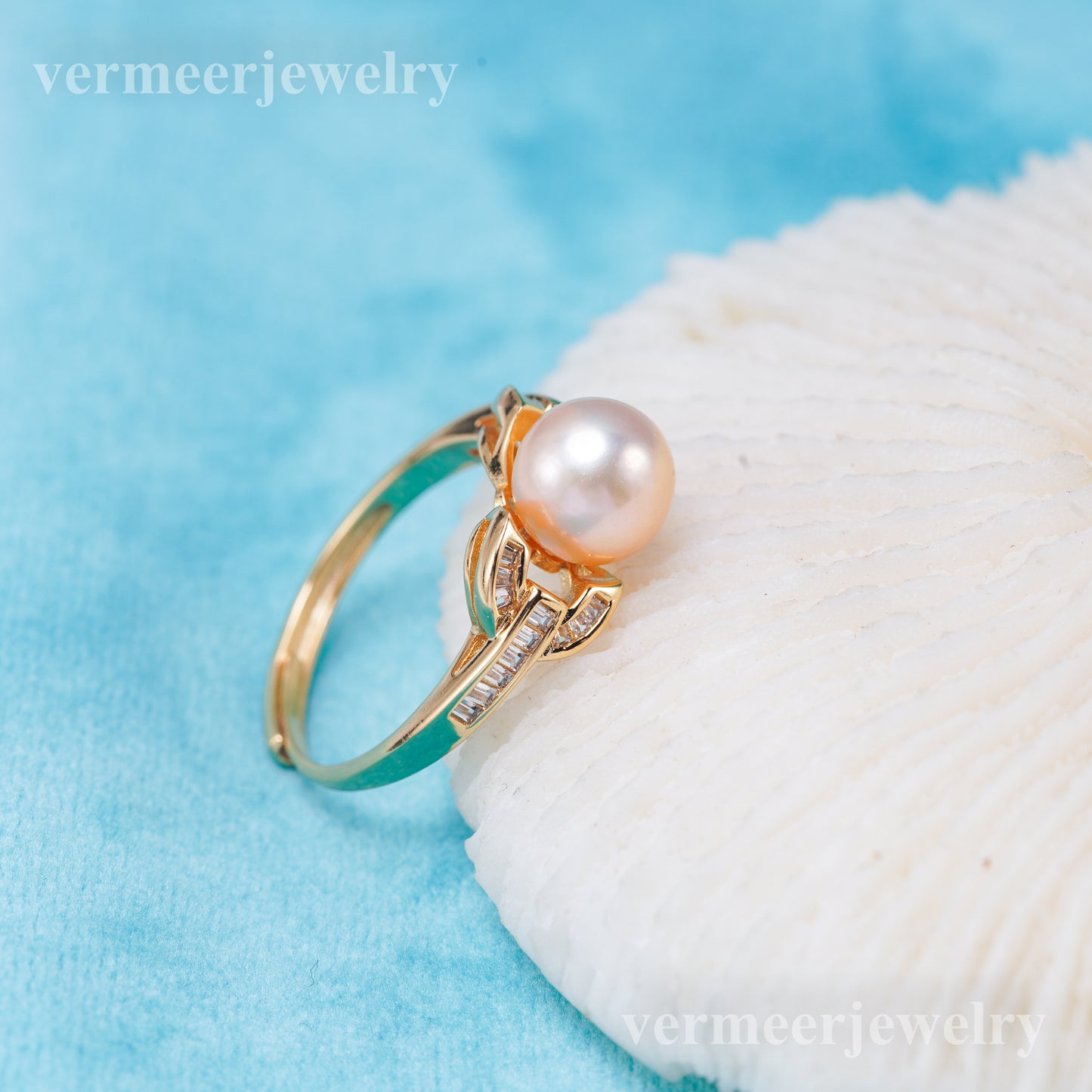 r011032 DIY 6-8mm Natural Freshwater pearl Ring accessory 925 sterling silver Adjustable size engagement jewelry ring for women