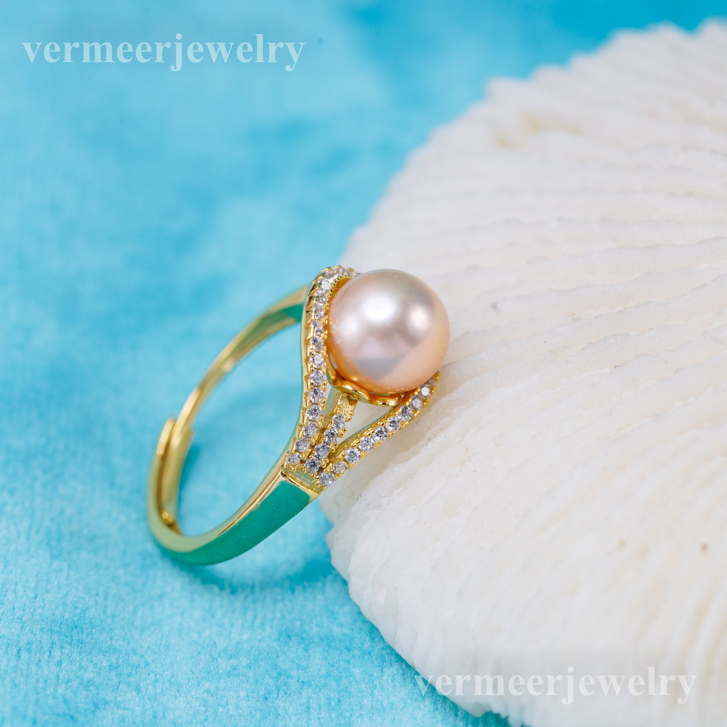 r011033 DIY 6-8mm Natural Freshwater pearl Ring accessory 925 sterling silver Adjustable size engagement jewelry ring for women