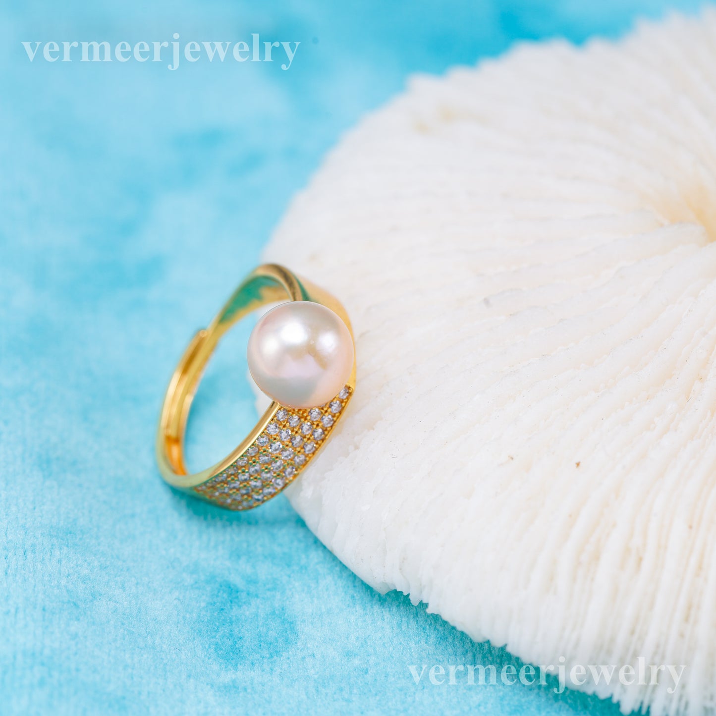 r011034 DIY 6-8mm Natural Freshwater pearl Ring accessory 925 sterling silver Adjustable size engagement jewelry ring for women