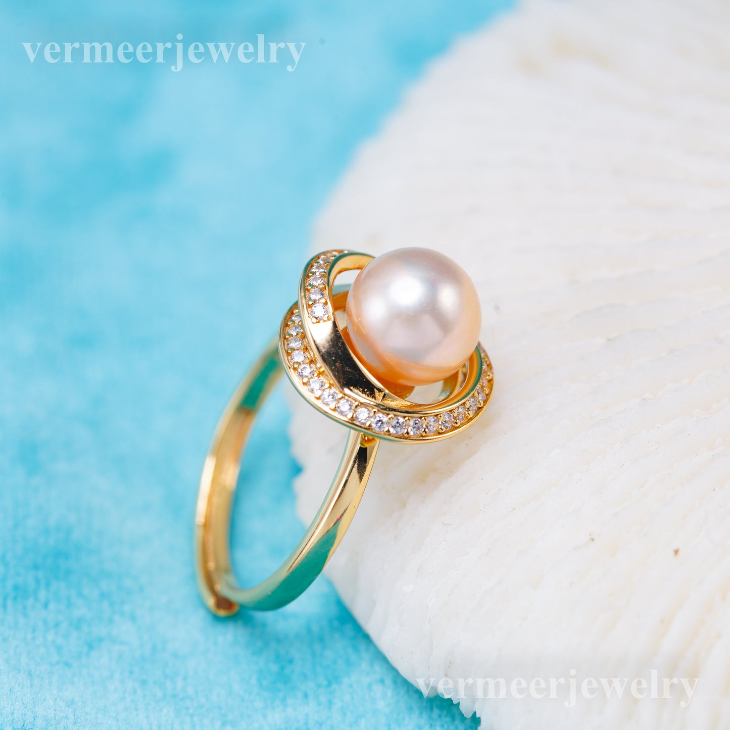 r011037 DIY 6-8mm Natural Freshwater pearl Ring accessory 925 sterling silver Adjustable size engagement jewelry ring for women